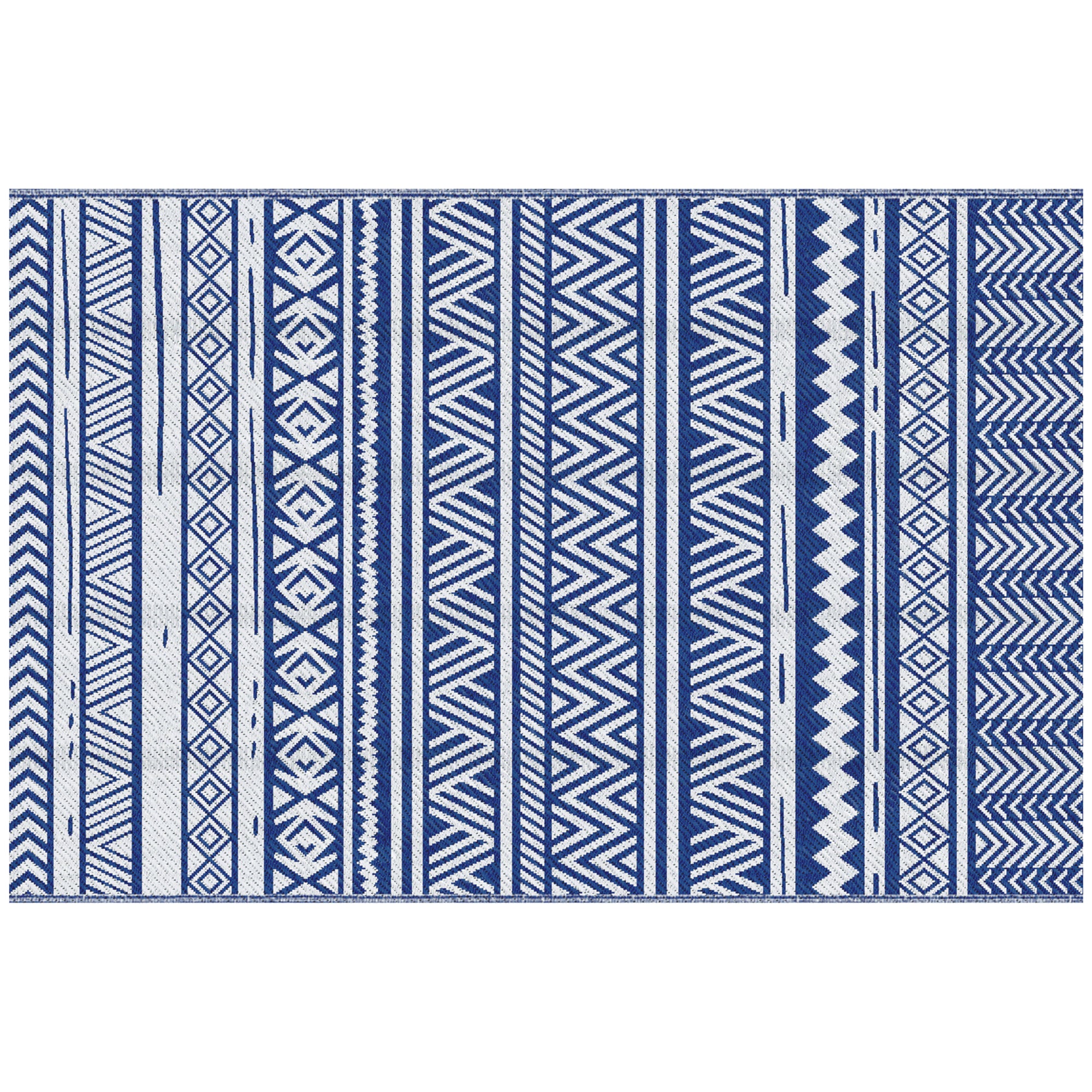 Reversible Outdoor Rug, Patio Floor Mat, 6' x 9' Plastic Rug for Backyard, Deck, Beach, Camping, Dark Blue and White Garden Decor at Gallery Canada