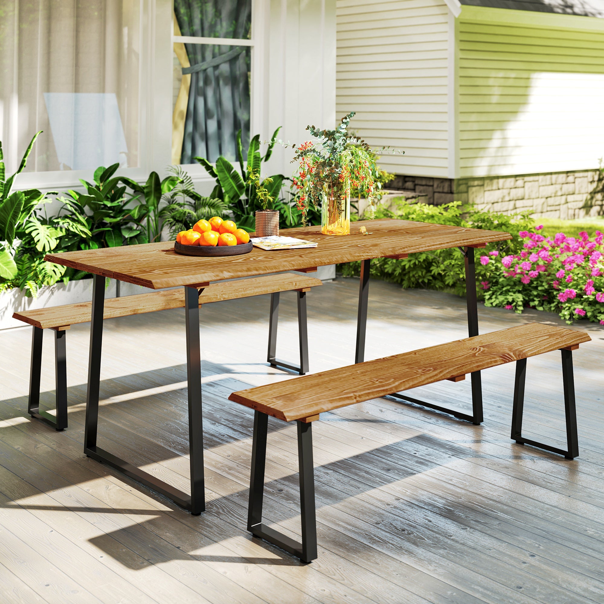 Picnic Table and Bench Set for 6 Persons with 2