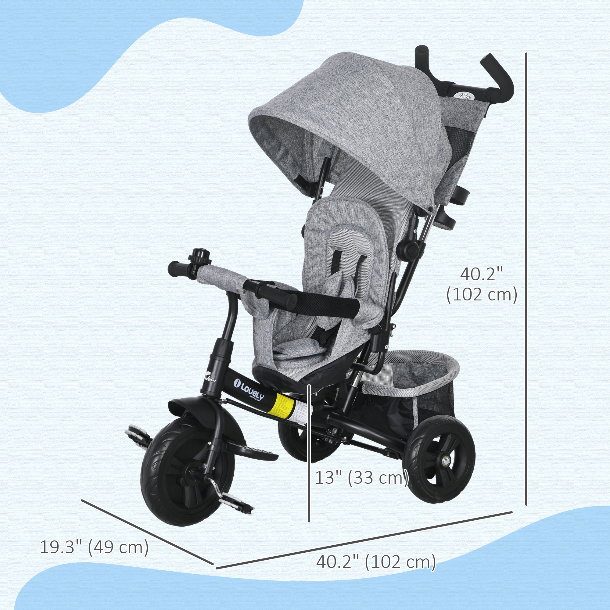 4 in 1 Tricycle for Toddler 1-5 Years with Parent-Push Handle, Grey Tricycles for Kids   at Gallery Canada