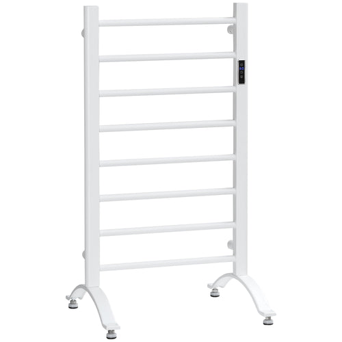 8-Bar Carbon Steel Electric Towel Warmer with Timer & LED, Wall/Freestanding, White