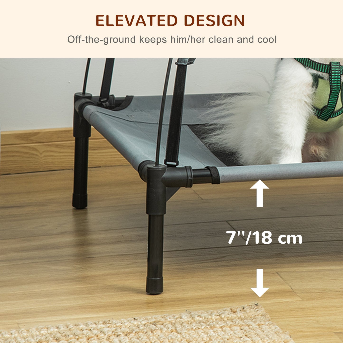 Elevated Dog Bed with Canopy, Portable Raised Dog Cot for M Sized Dogs, Indoor &; Outdoor, 30" x 24" x 29", Grey Elevated Dog Beds   at Gallery Canada