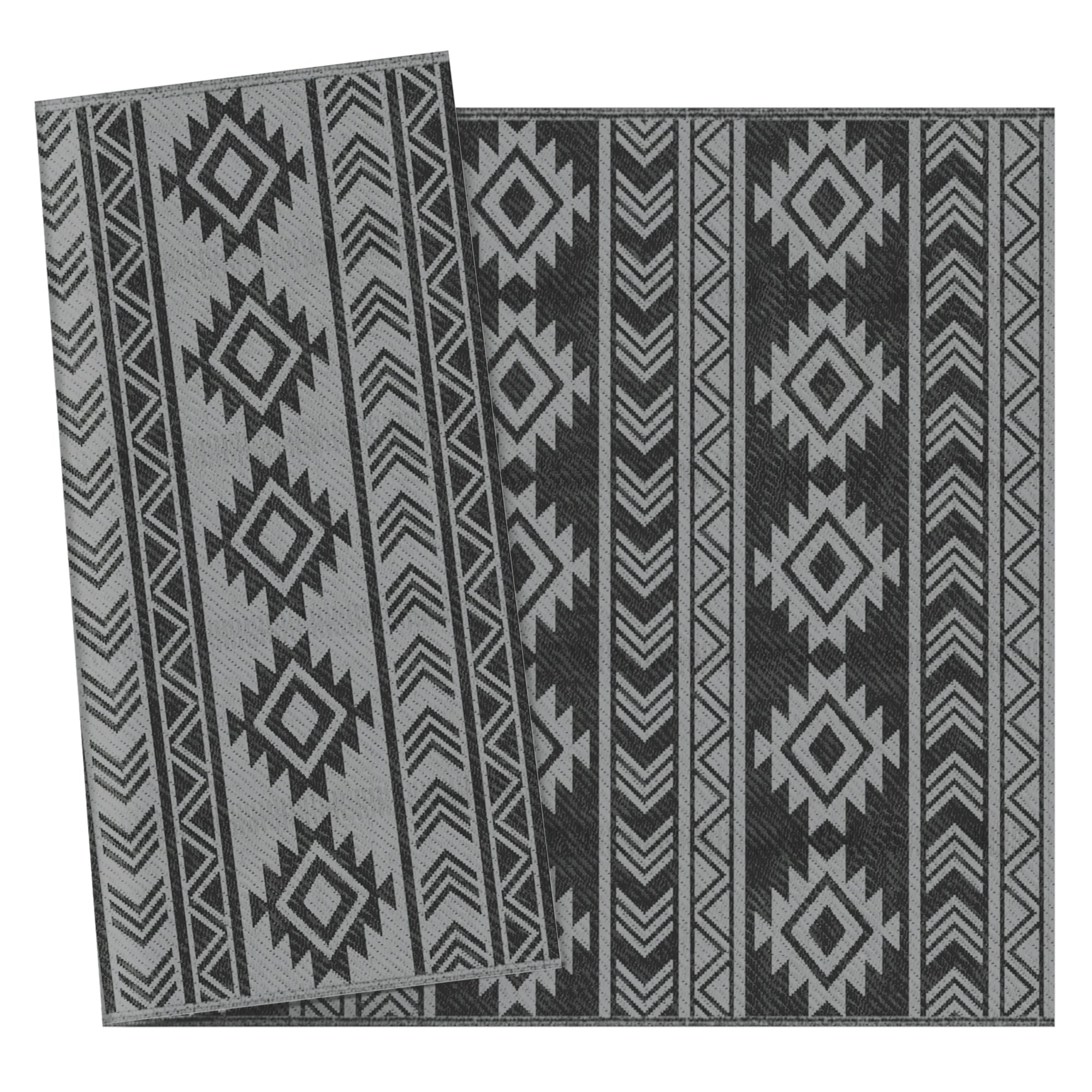 Reversible Outdoor RV Rug, Patio Floor Mat, 6' x 9' Plastic Straw Rug for Backyard, Deck, Beach, Camping, Black &; Grey Garden Decor at Gallery Canada