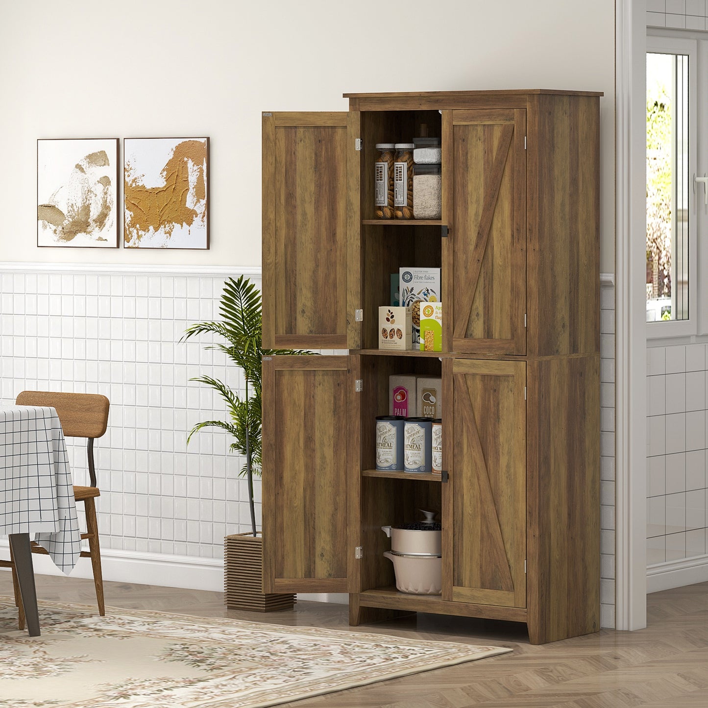 72" Freestanding Storage Cabinet, Kitchen Pantry Cabinet with Doors and Shelves for Dining Room, Brown Kitchen Pantry Cabinets   at Gallery Canada