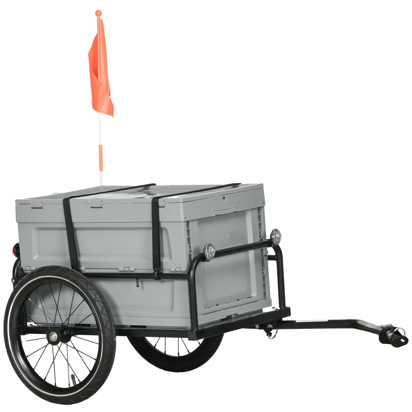 Steel Trailer for Bike, Bicycle Cargo Trailer with Storage Box, Folding Frame and Safe Reflectors, Max Load 88LBS Bike Cargo Trailers Grey  at Gallery Canada