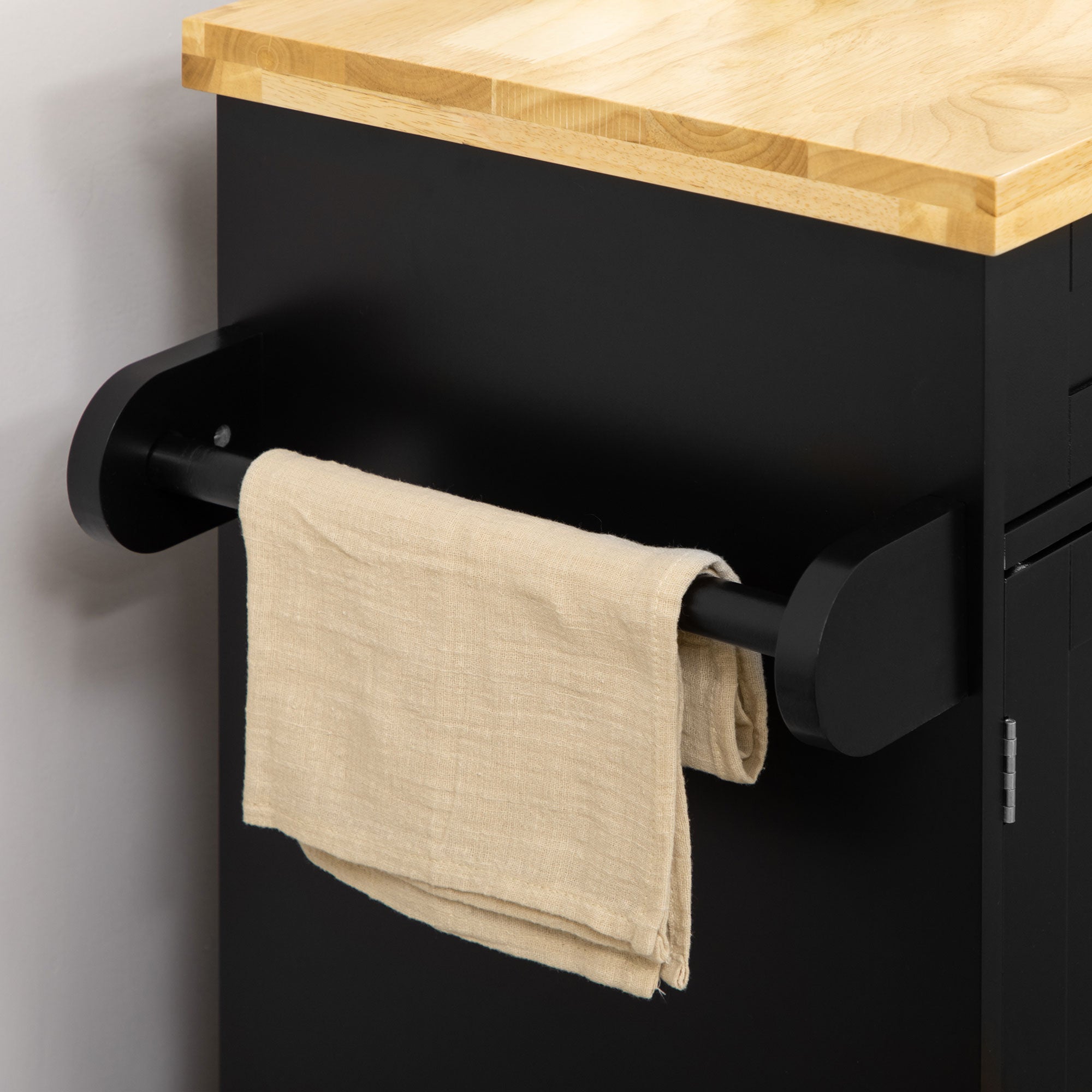 Kitchen Island with Storage, Rolling Cart Trolley with Rubberwood Top, Adjustable Shelf, Drawer, Spice Rack, Black Kitchen Islands & Kitchen Carts at Gallery Canada