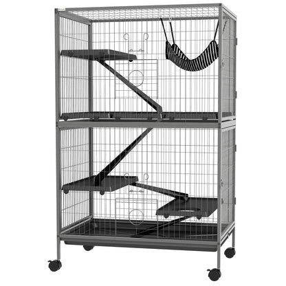 5-Tier Rolling Small Animal Cage, Deluxe Guinea Pig Cage, Ferret Cage for Mink Chinchilla Kitten Rabbit Grey Houses & Habitats Black and Grey  at Gallery Canada