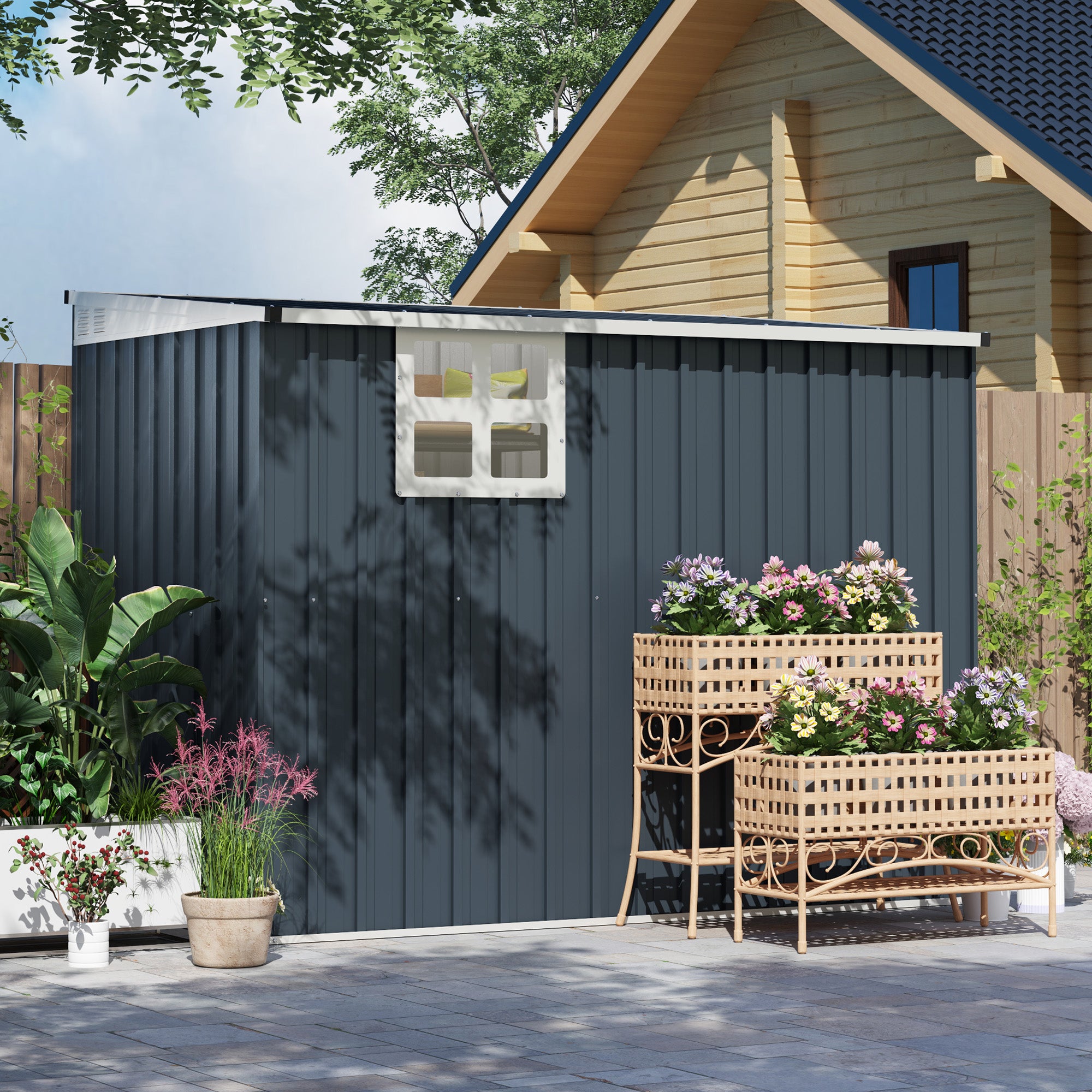4' x 8' Outdoor Storage Shed, Metal Garden Shed with Window, 2 Vents and Lockable Door for Backyard, Garden, Patio Sheds at Gallery Canada