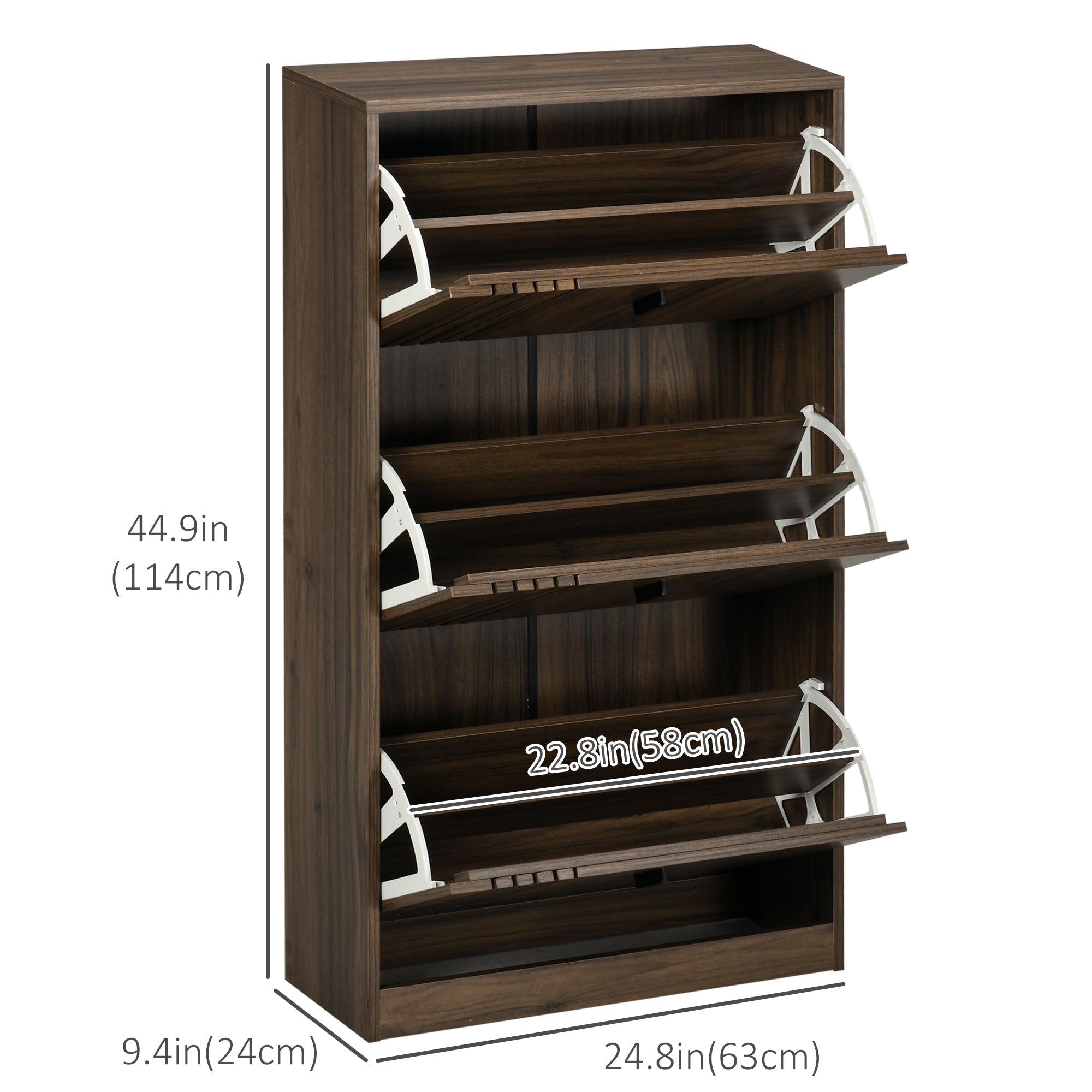 Shoe Storage Cabinet Organizer for 18 Pairs of Shoes with 3 Flip Drawers and Adjustable Shelves, Walnut Shoe Storage Cabinets & Racks   at Gallery Canada