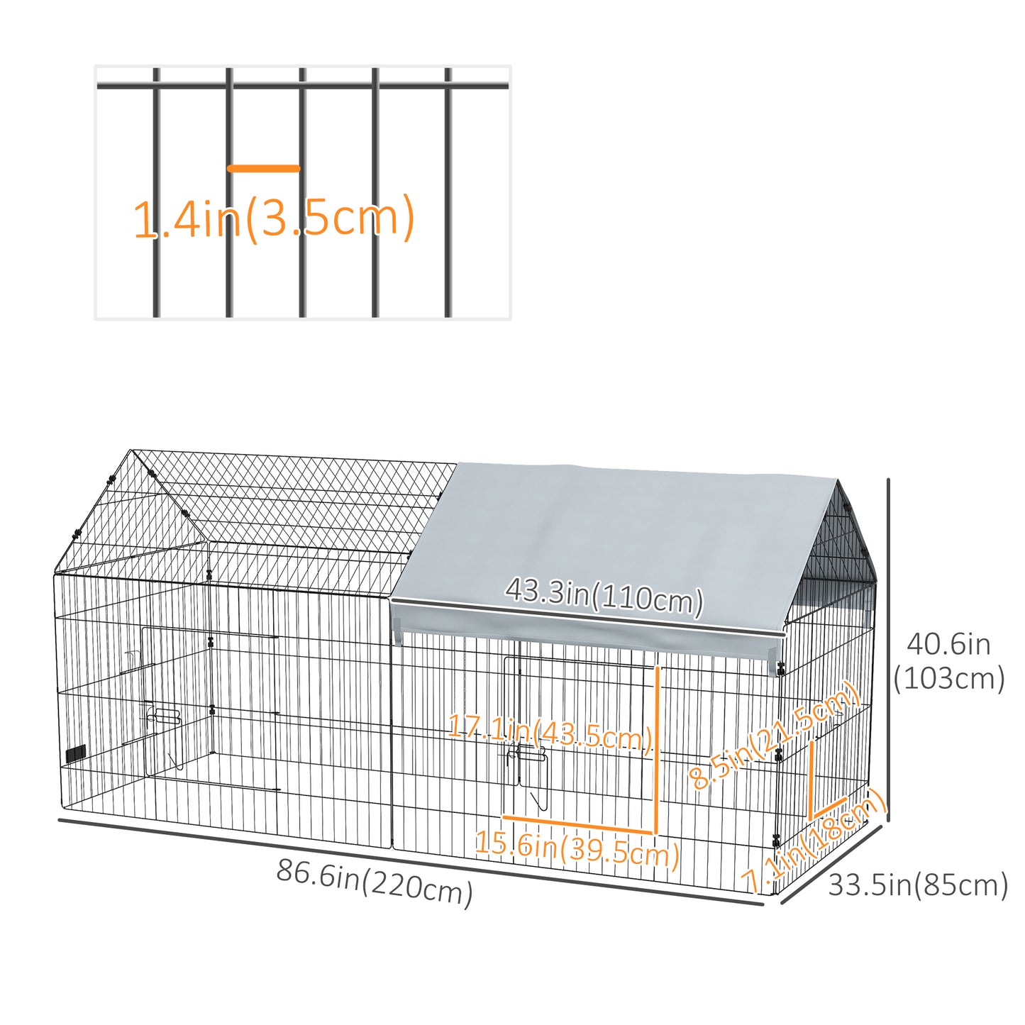 87" Small Animal Cage with Roof, Indoor/Outdoor Use, for Chicken, Rabbits, Chinchillas, Silver Houses & Habitats   at Gallery Canada