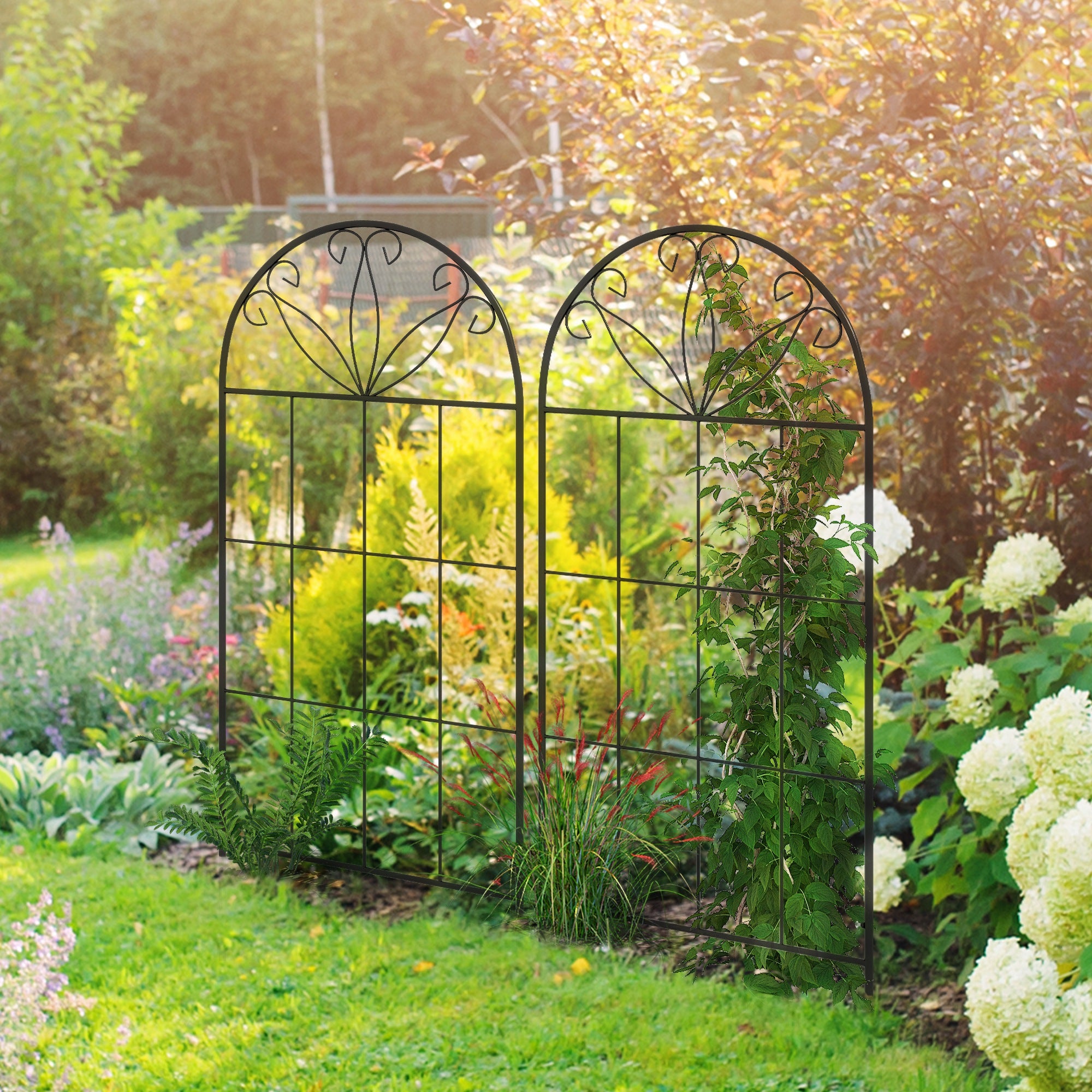 Metal Garden Trellis Pack of 2 for Climbing Plants, Arched Grid Trellis Panels, 20