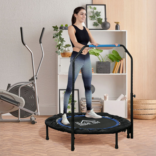 40" Foldable Mini Fitness Trampoline, with Adjustable Foam Handle, Blue Trampolines at Gallery Canada