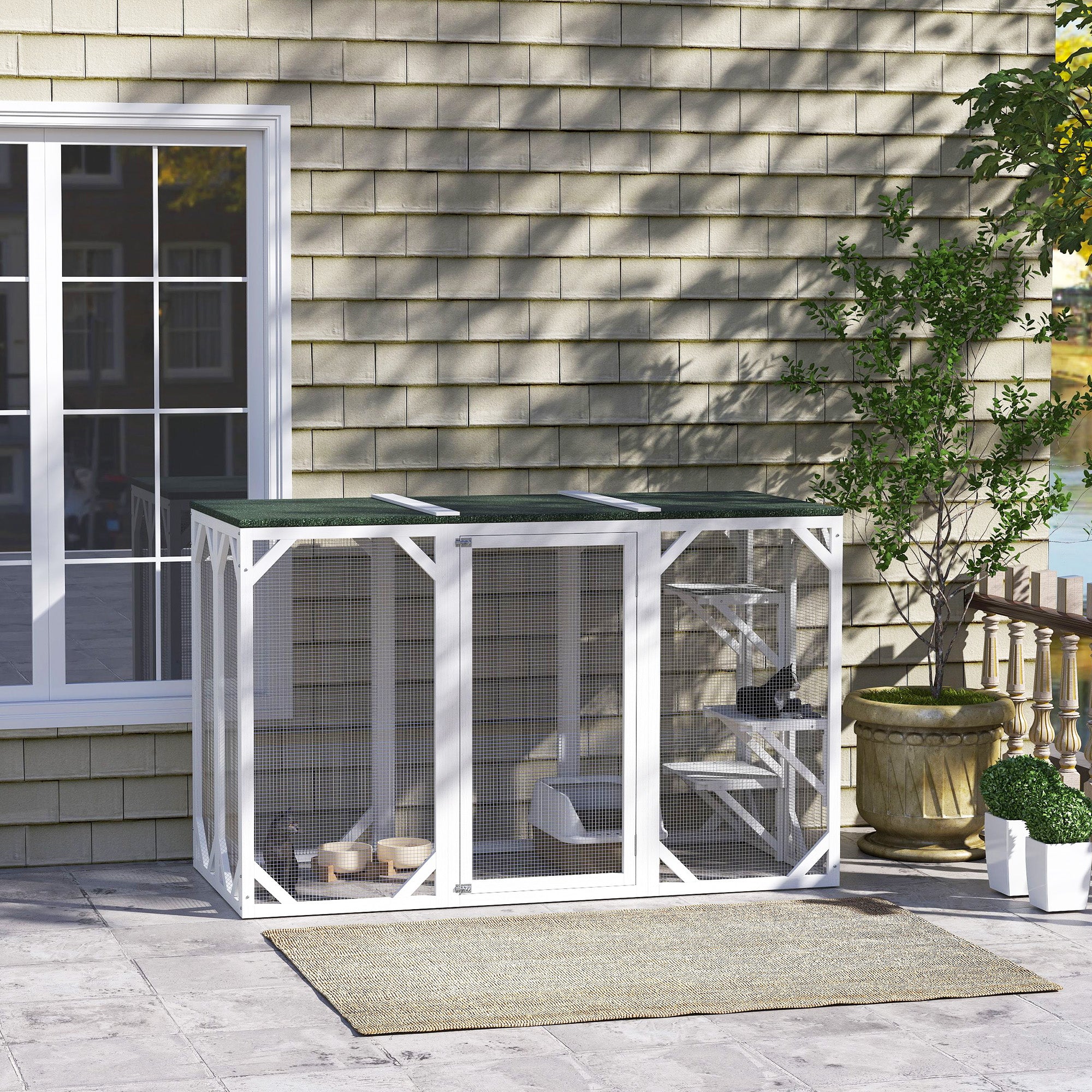 Catio Outdoor Cat Enclosure with Waterproof Roof, Multi-Level Platforms, Lock, White Outdoor Cat Enclosures at Gallery Canada