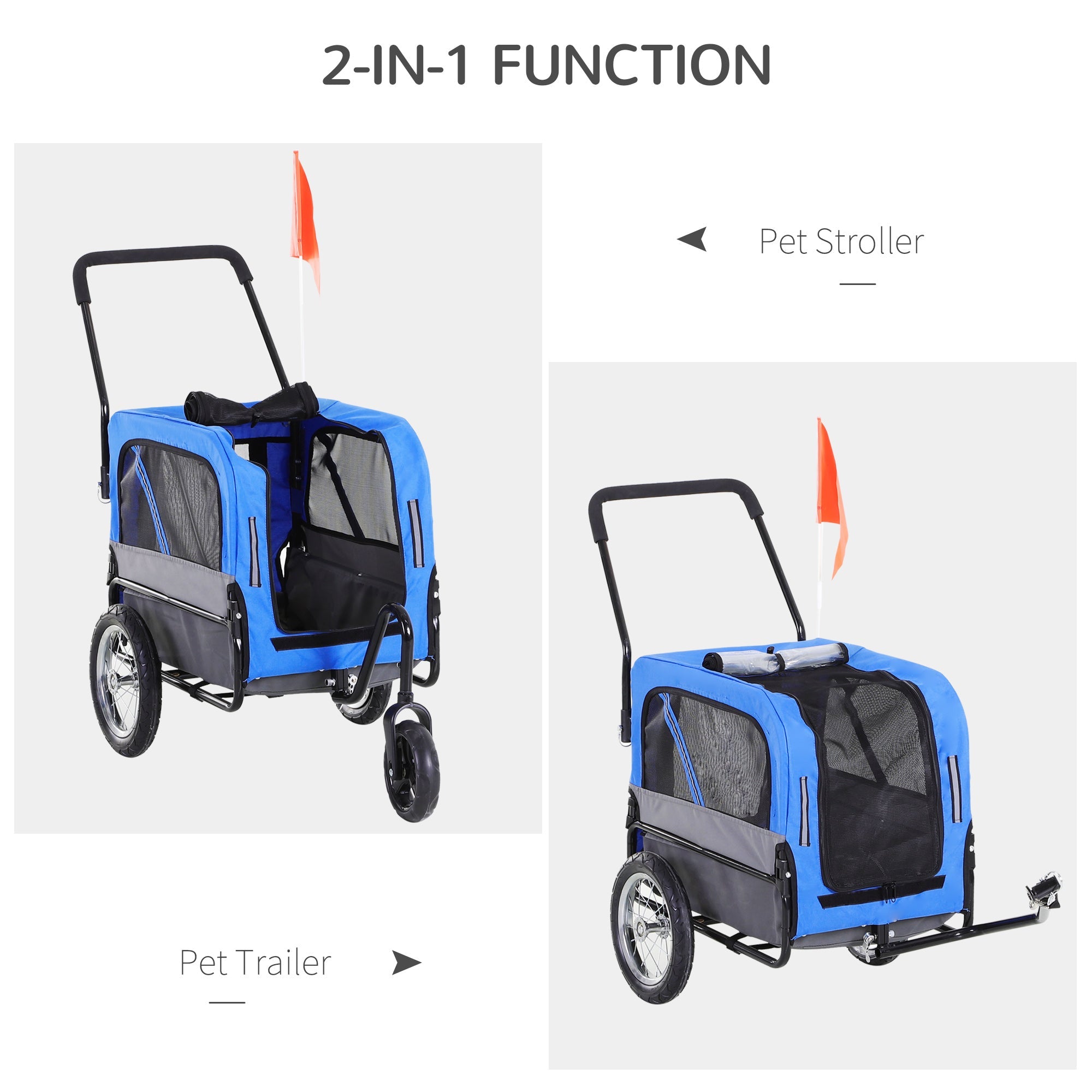 2-In-1 Dog Bike Trailer & Pet Stroller with Swivel Wheel, Hitch, Suspension, Blue Dog Bike Trailers & Strollers   at Gallery Canada