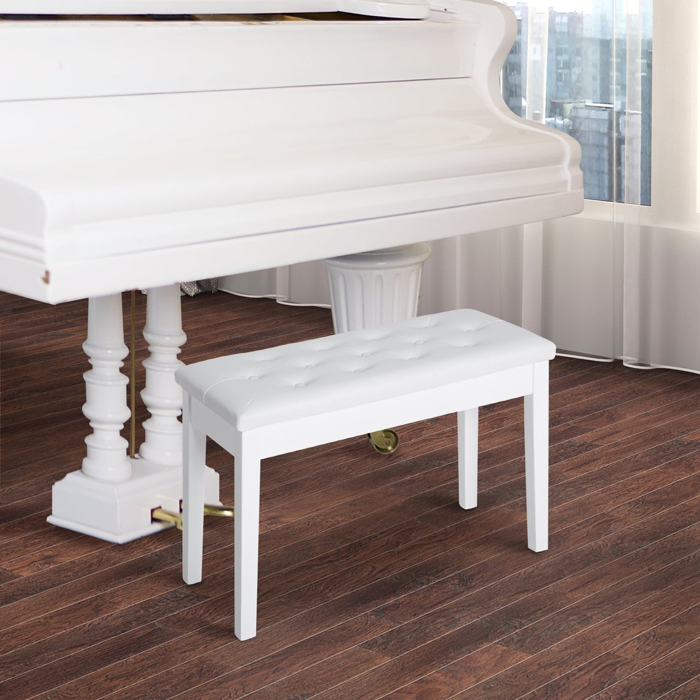 30" Padded Storage Piano Bench Artist Keyboard Seat Faux Leather (White) Piano Benches   at Gallery Canada