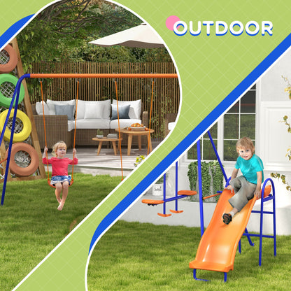 4 in 1 Metal Swing Set with Double Swings, Glider, Slide, Ladder for Backyard, Outdoor, Playground, Multicoloured Gym Sets & Swings   at Gallery Canada