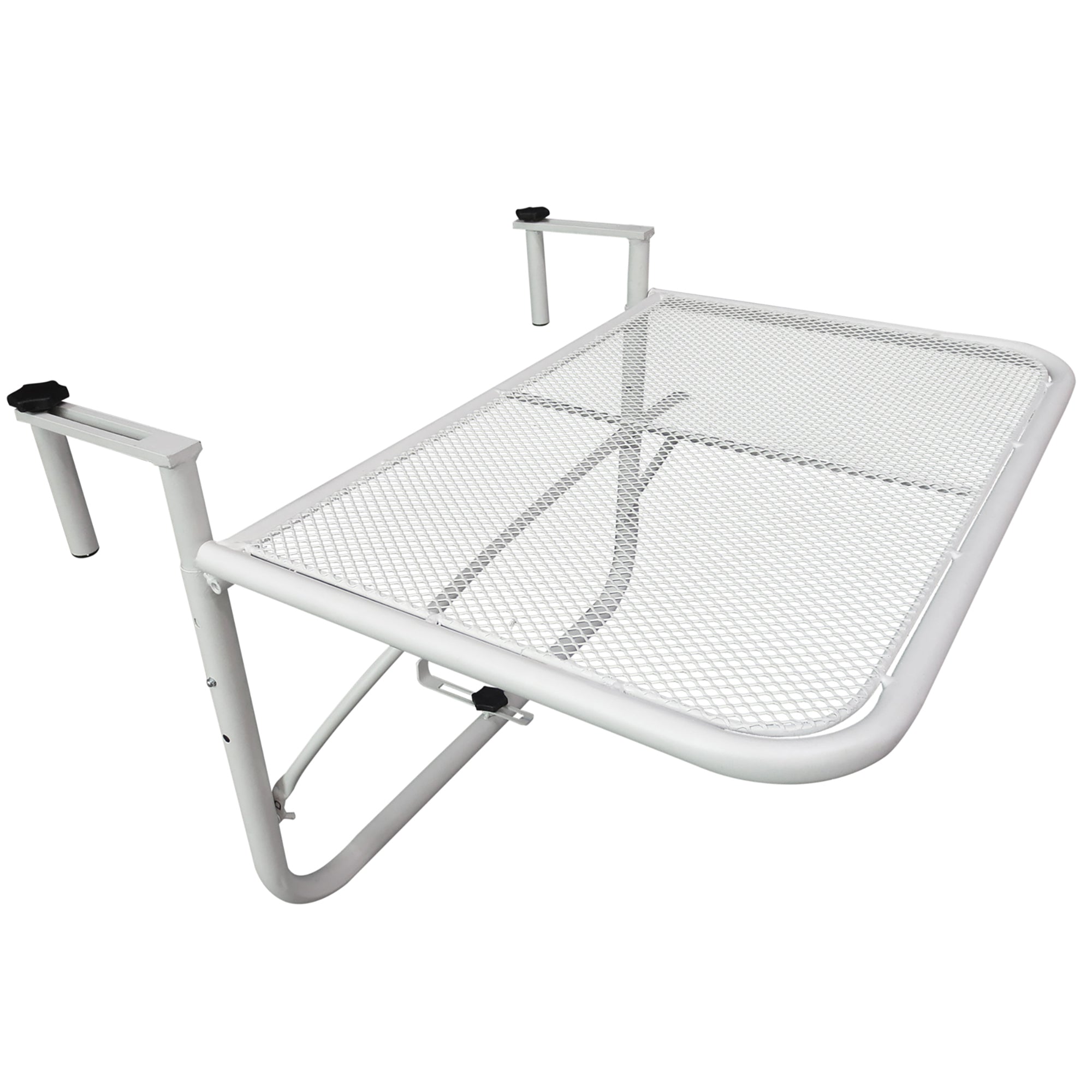 Adjustable Balcony Hanging Railing Table, Metal Mounting Mini Wall Desk Storage Rack, Outdoor Flower Stand Serving Table Rectangle, White Balcony Table Hanging at Gallery Canada