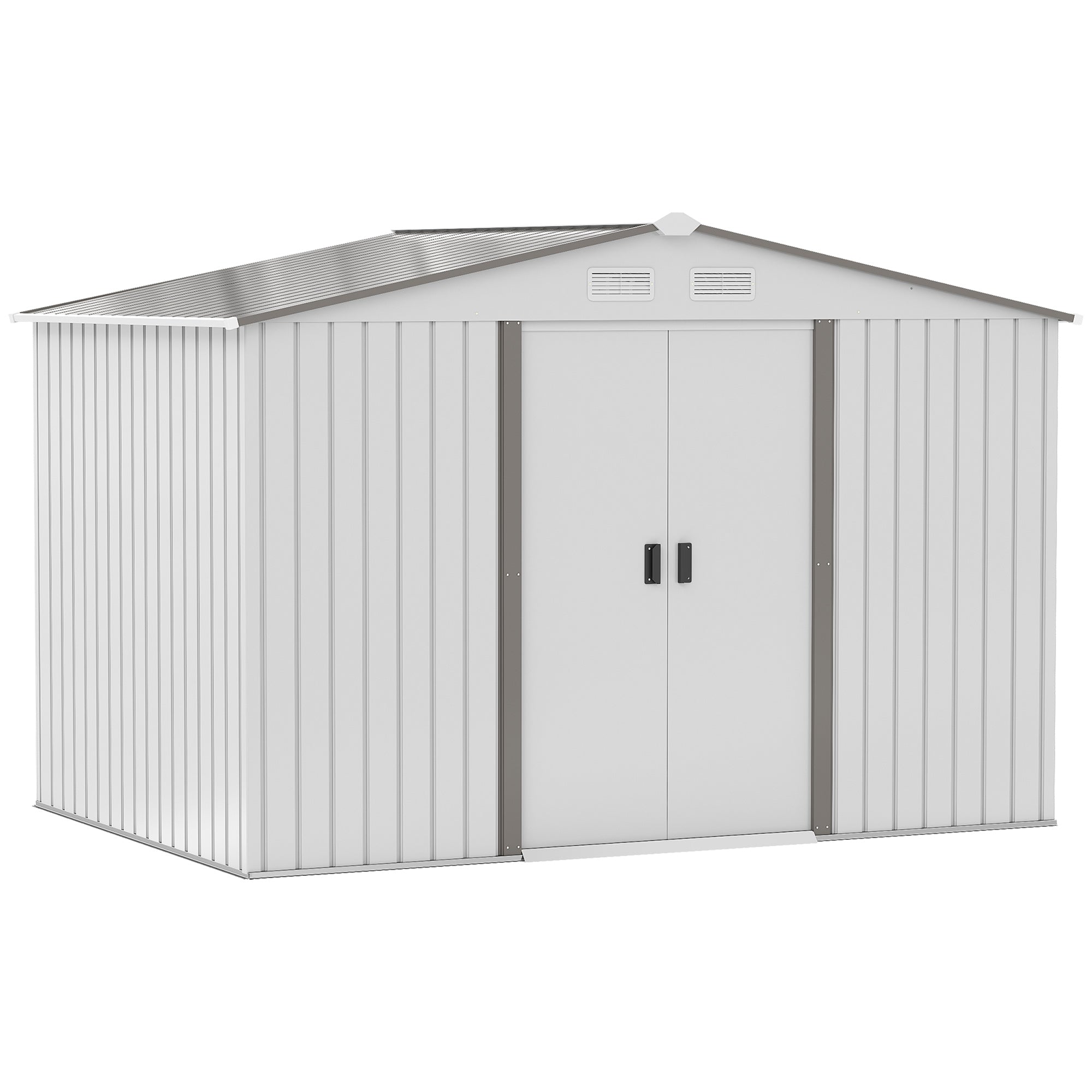 9.1' x 6.4' x 6.3' Garden Storage Shed w/Floor Foundation Outdoor Patio Yard Metal Tool Storage House w/ Double Doors Silver Sheds   at Gallery Canada