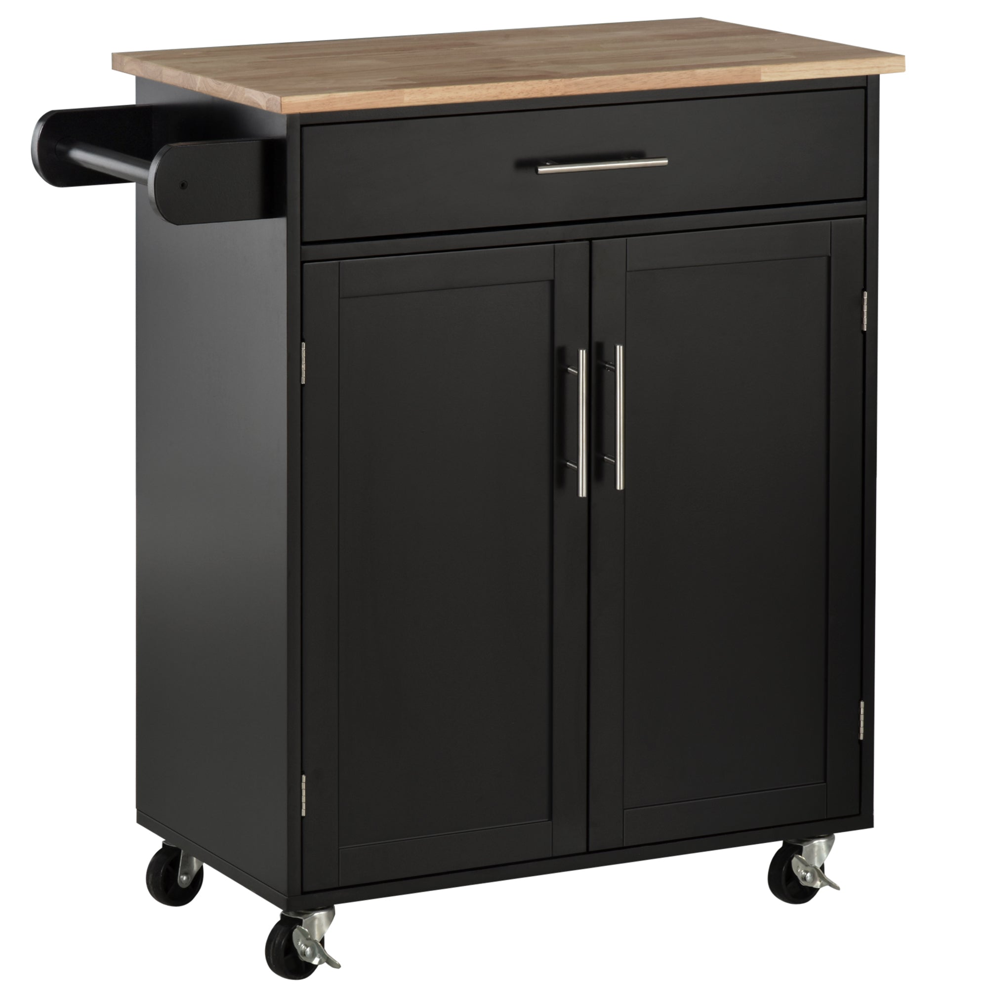 Wood Top Rolling Kitchen Island Cart with Storage Drawers and Towel Rack, Black Kitchen Islands & Kitchen Carts Multi Colour  at Gallery Canada