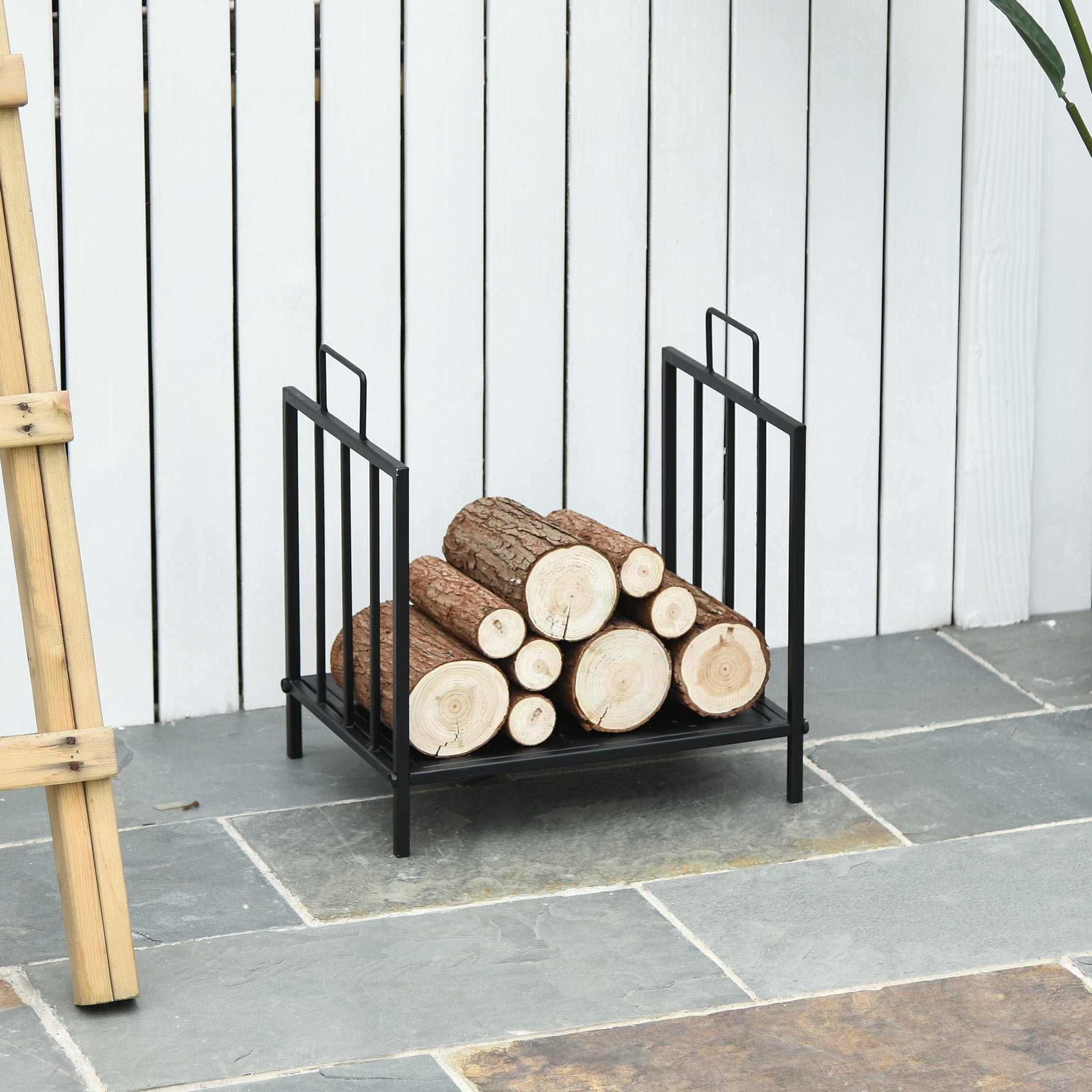 17.5" Firewood Rack Heavy-Duty Metal Wood Storage Log Holder with Side Handles, Indoor and Outdoor, Black Firewood Racks   at Gallery Canada