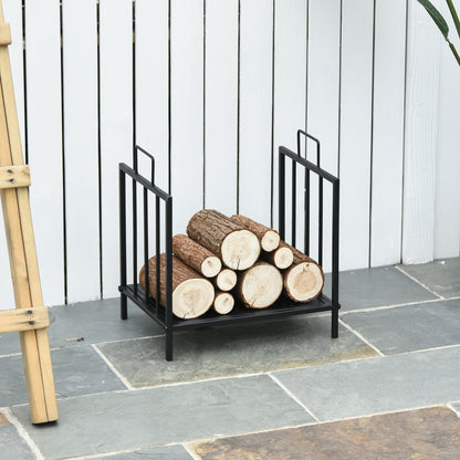 17.5" Firewood Rack Heavy-Duty Metal Wood Storage Log Holder with Side Handles, Indoor and Outdoor, Black Firewood Racks   at Gallery Canada