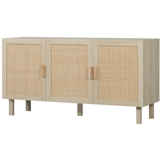 Boho Kitchen Sideboard Cabinet with 3 Rattan Doors and 3 Adjustable Shelves, Buffet Table for Living Room, Natural Storage Cabinets Natural  at Gallery Canada