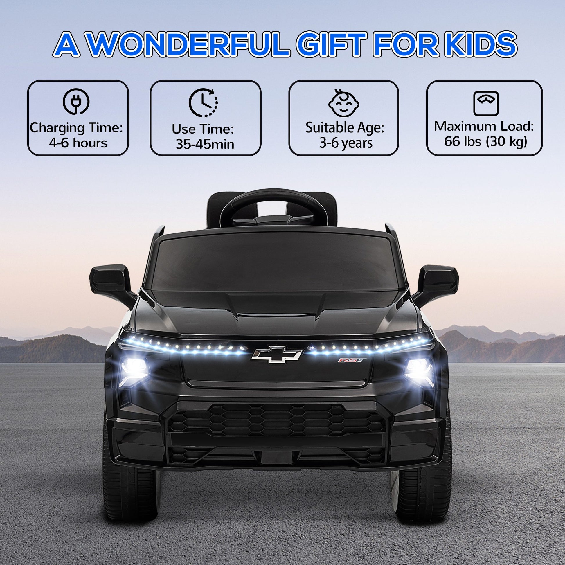 12V CHEVROLET SILVERADO EV RST Licensed Kids Car w/ Remote, Spring Suspension, Soft Start, Training Wheels, Black Electric Toy Cars   at Gallery Canada