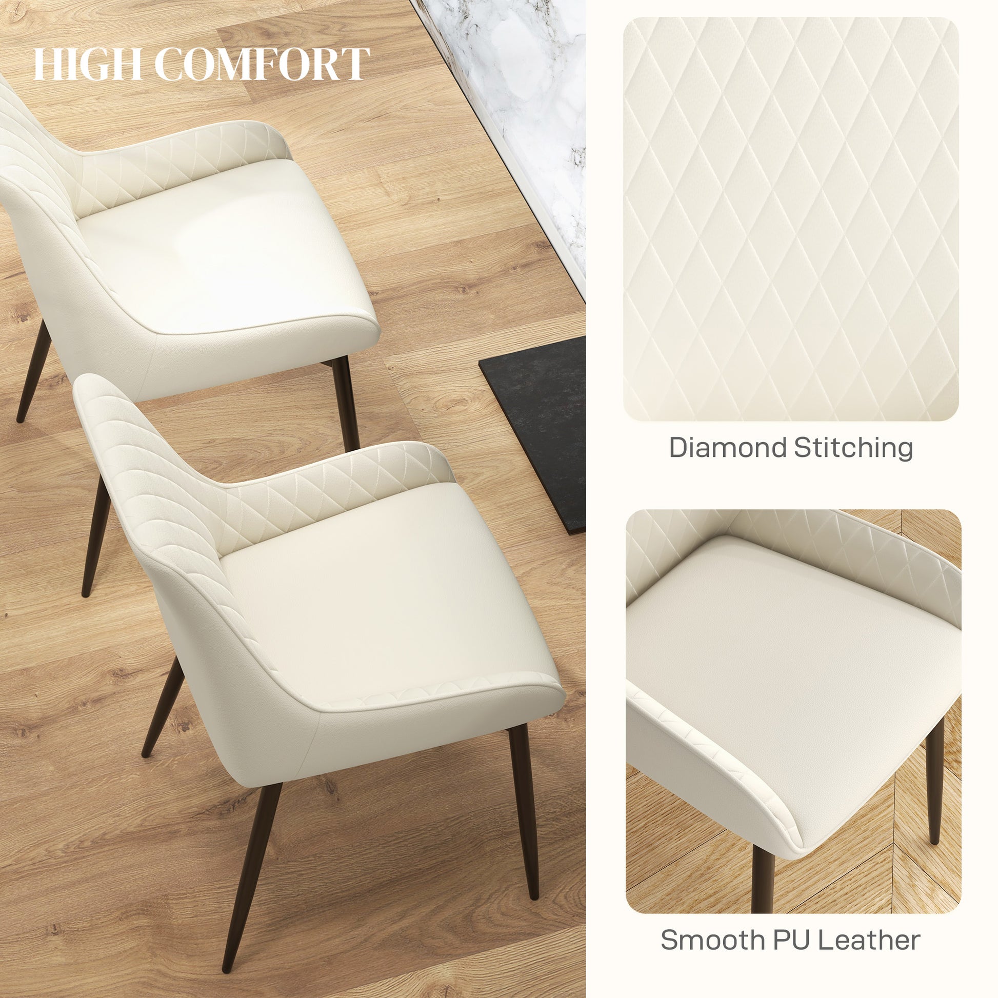 Modern Dining Chairs Set of 2, PU Leather Kitchen Chairs with Metal Legs for Dining Room, Living Room, Cream White Dining Chairs   at Gallery Canada