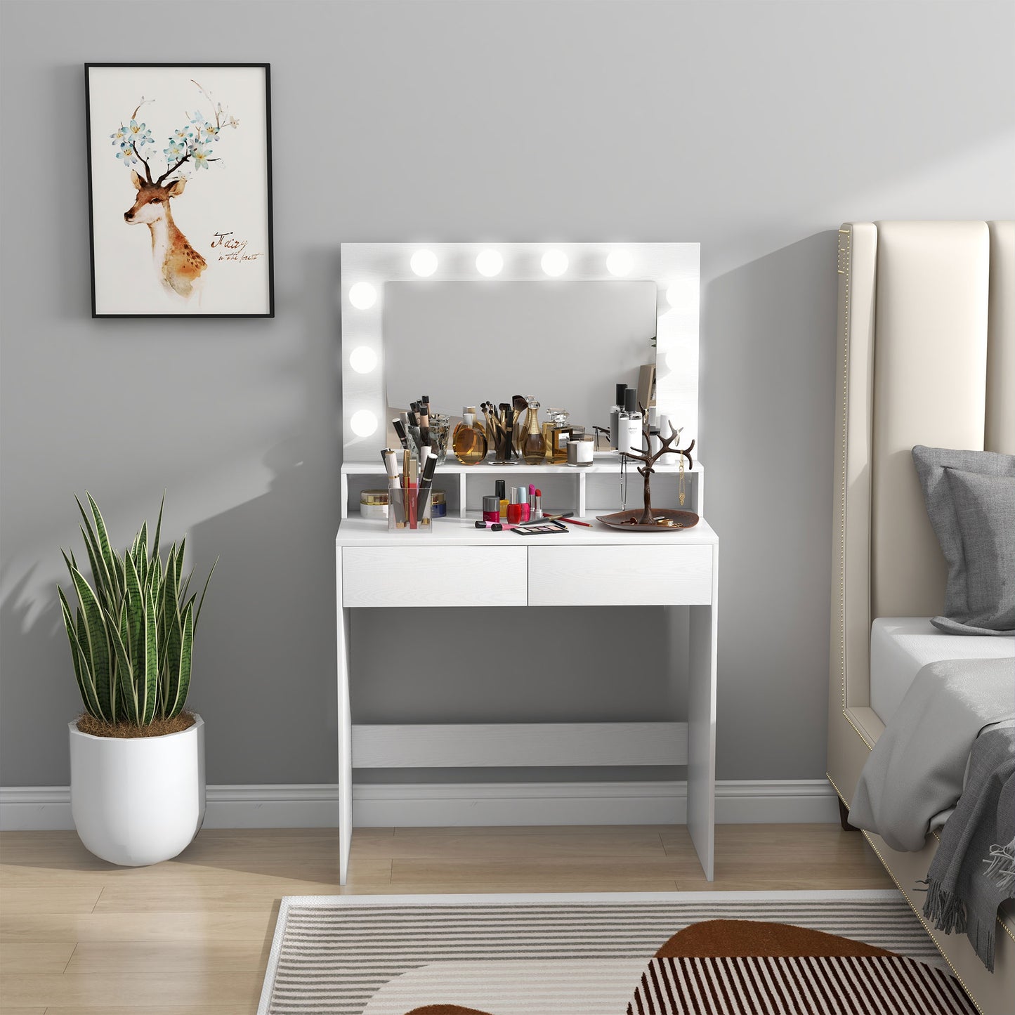 Vanity Table, Makeup Dressing Table with LED Lighting Mirror, Drawers, for Bedroom, White Dressing & Vanity Tables White  at Gallery Canada