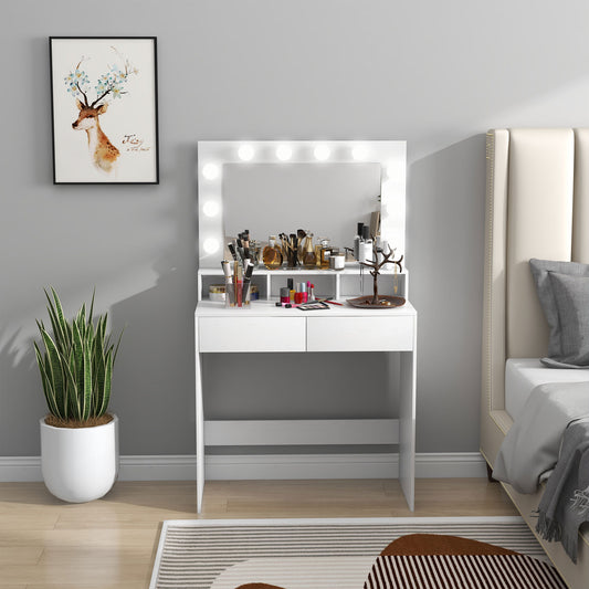 Vanity Table, Makeup Dressing Table with LED Lighting Mirror, Drawers, for Bedroom, White Dressing & Vanity Tables   at Gallery Canada