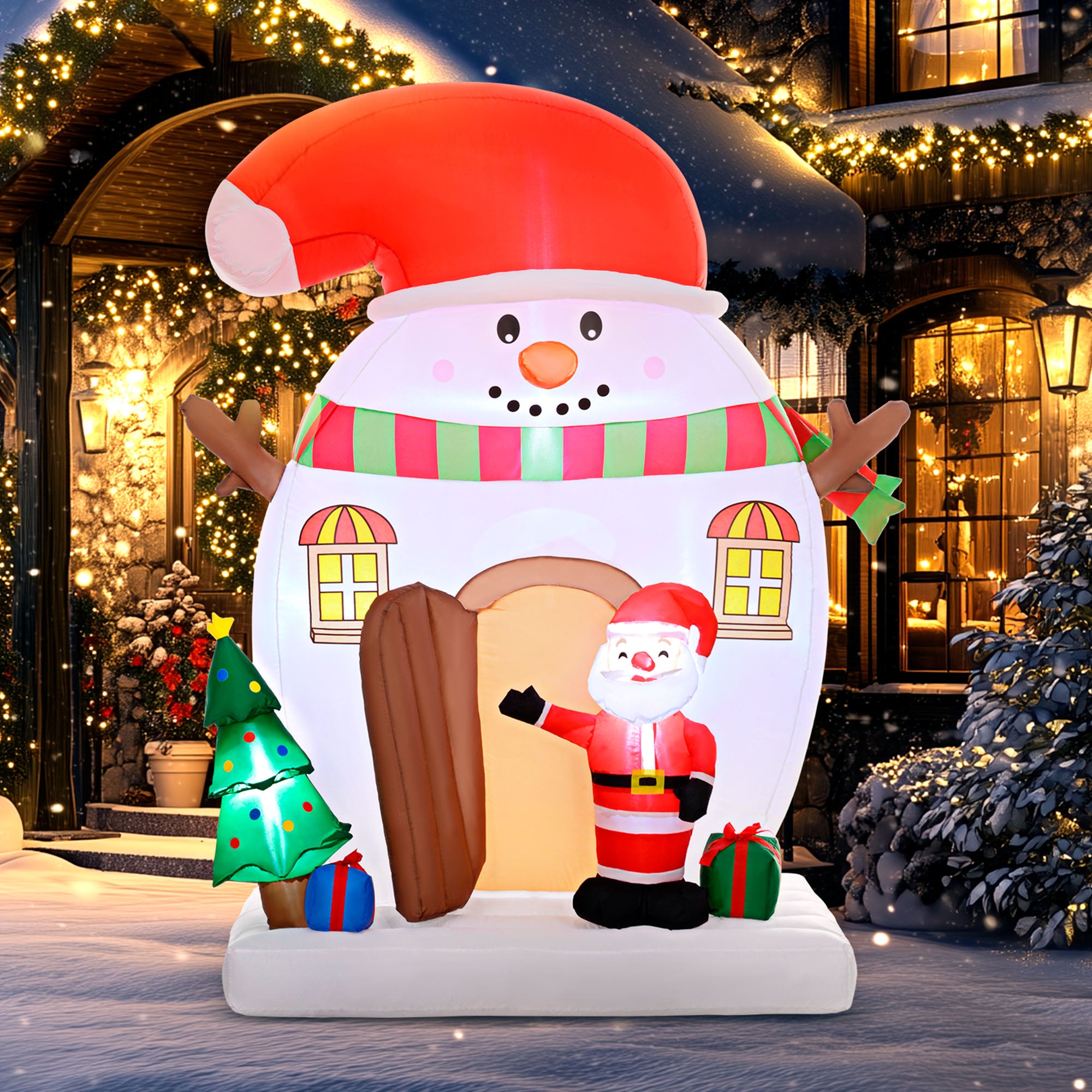 7.5FT Christmas Inflatable Decorations, Outdoor Xmas Blow Up Snowman House with Santa Claus, Built-in LED Lights Christmas Inflatables   at Gallery Canada