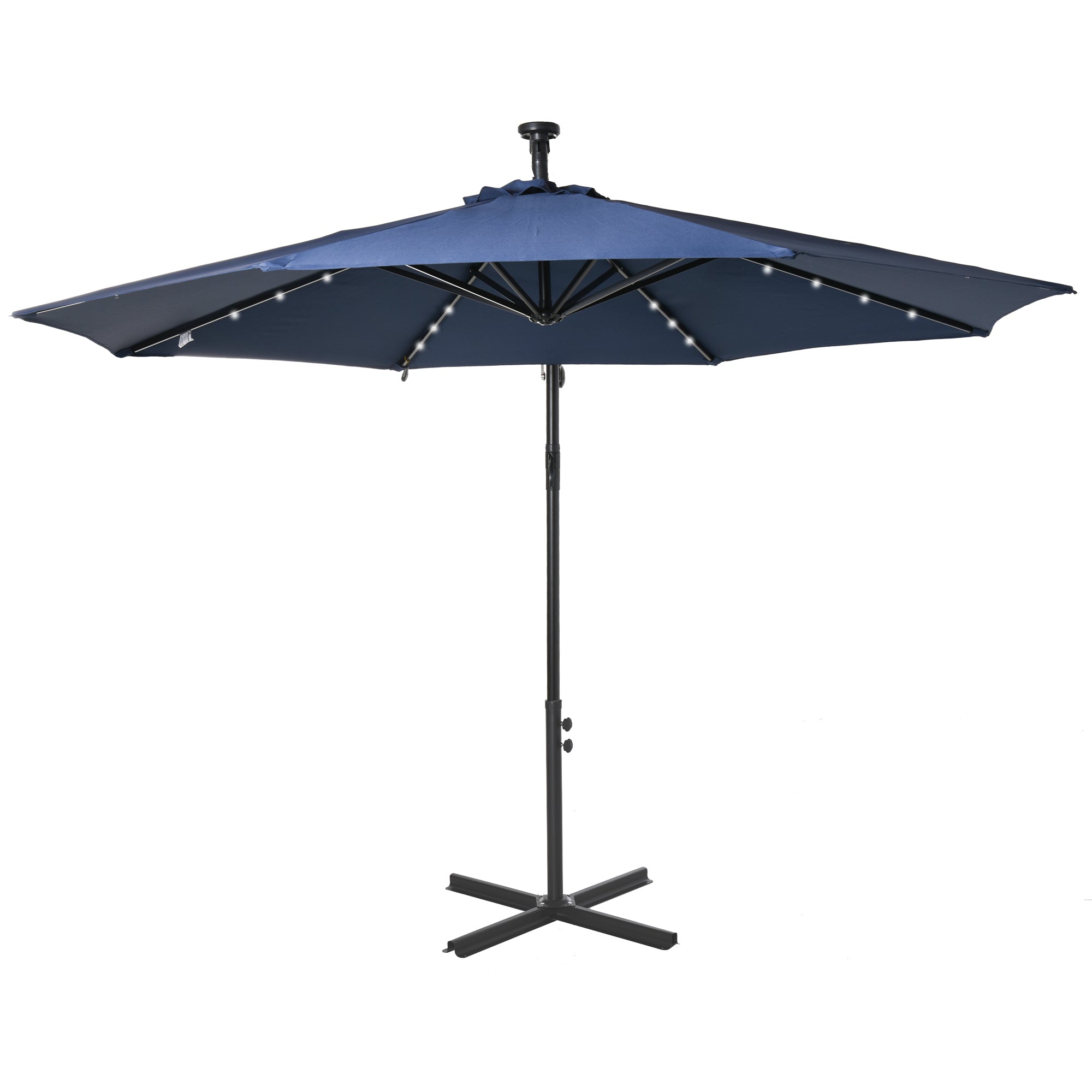 10ft Outdoor Cantilever Umbrella with Solar Lights Banana Umbrella with Adjustable Angle for Patio Backyard Navy Blue Cantilever Umbrellas at Gallery Canada