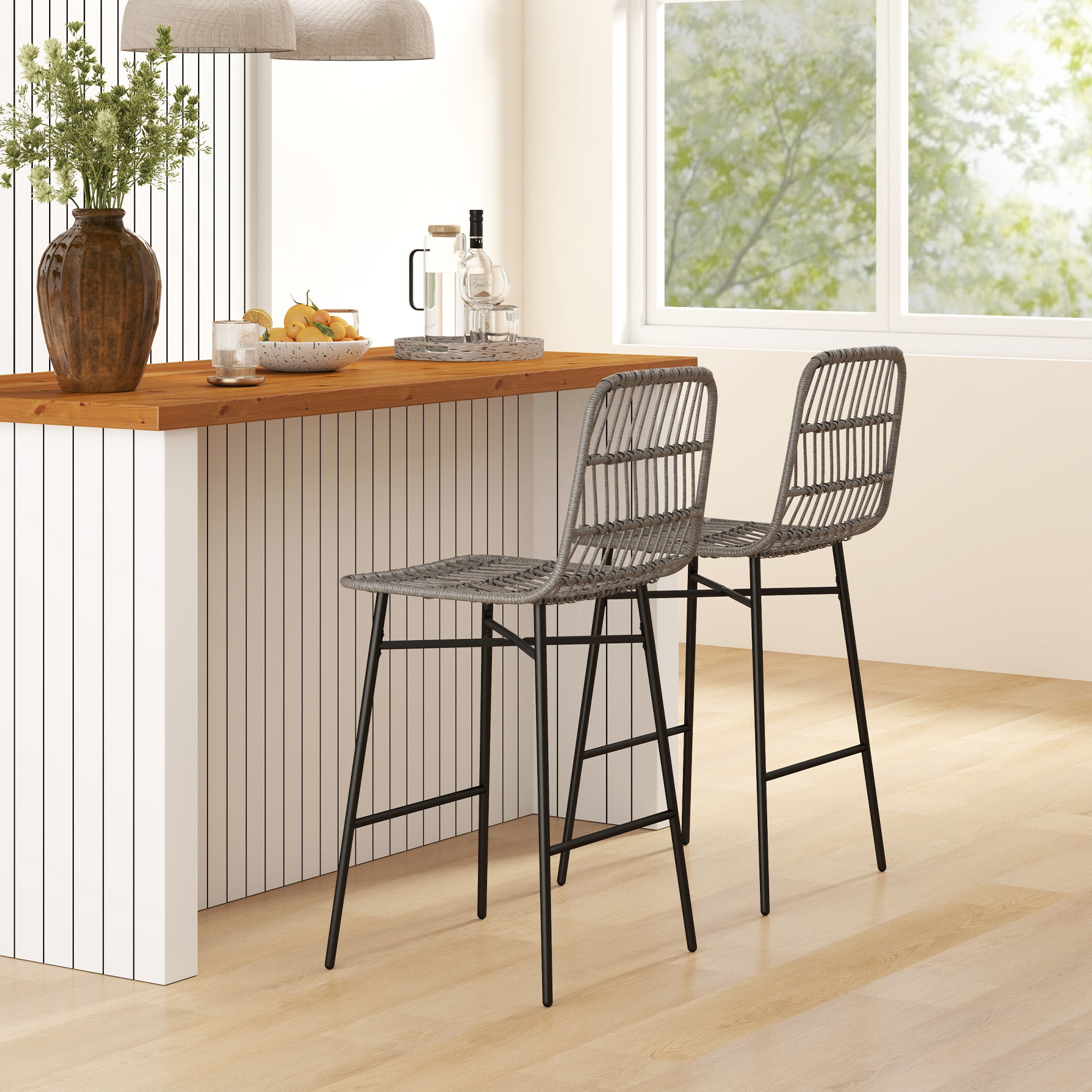 Rattan Counter Height Bar Stools Set of 2, 26