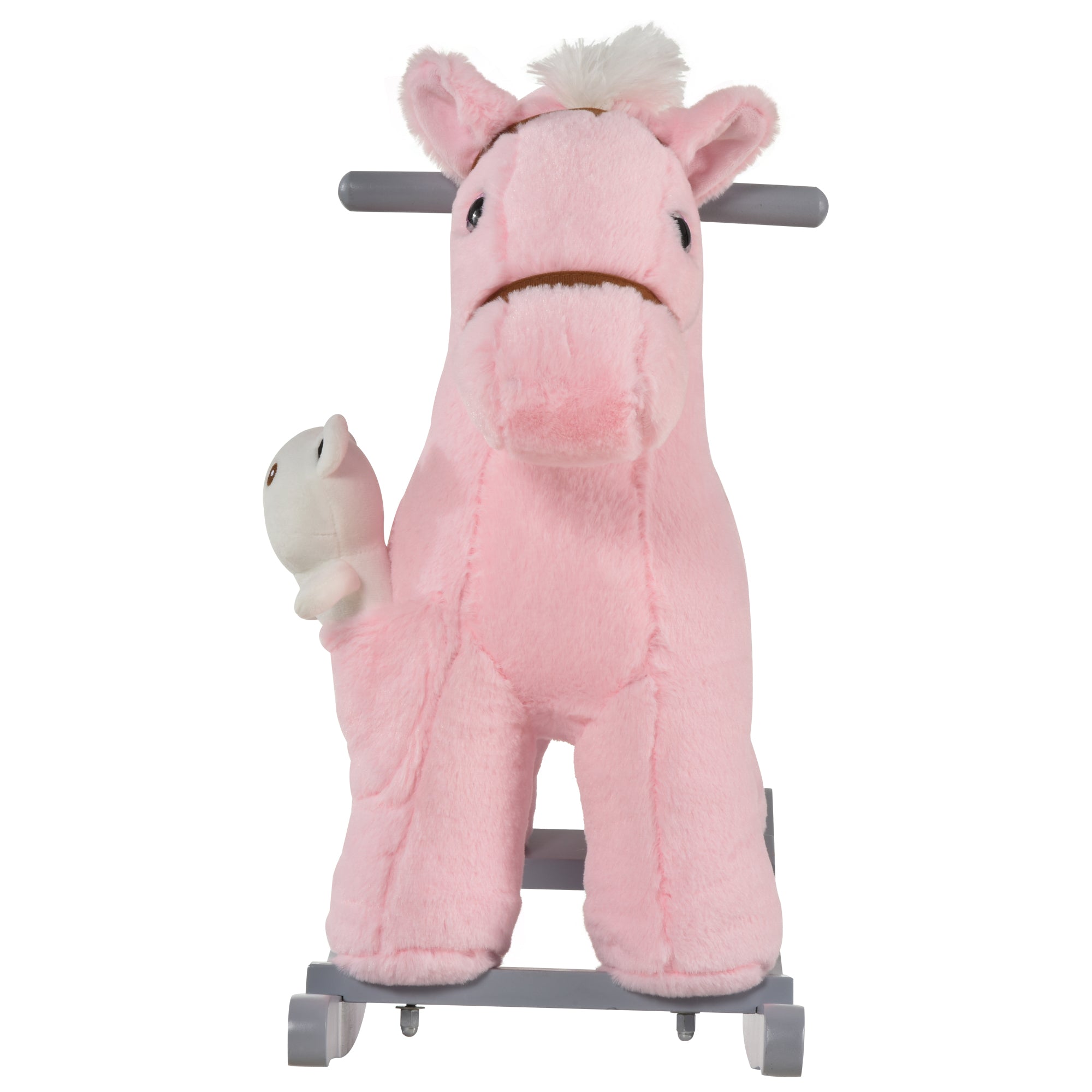 Kids Plush Ride-On Rocking Horse with Bear Toy, Children Chair with Soft Plush Toy &; Fun Realistic Sounds, Pink Rocking Horses at Gallery Canada