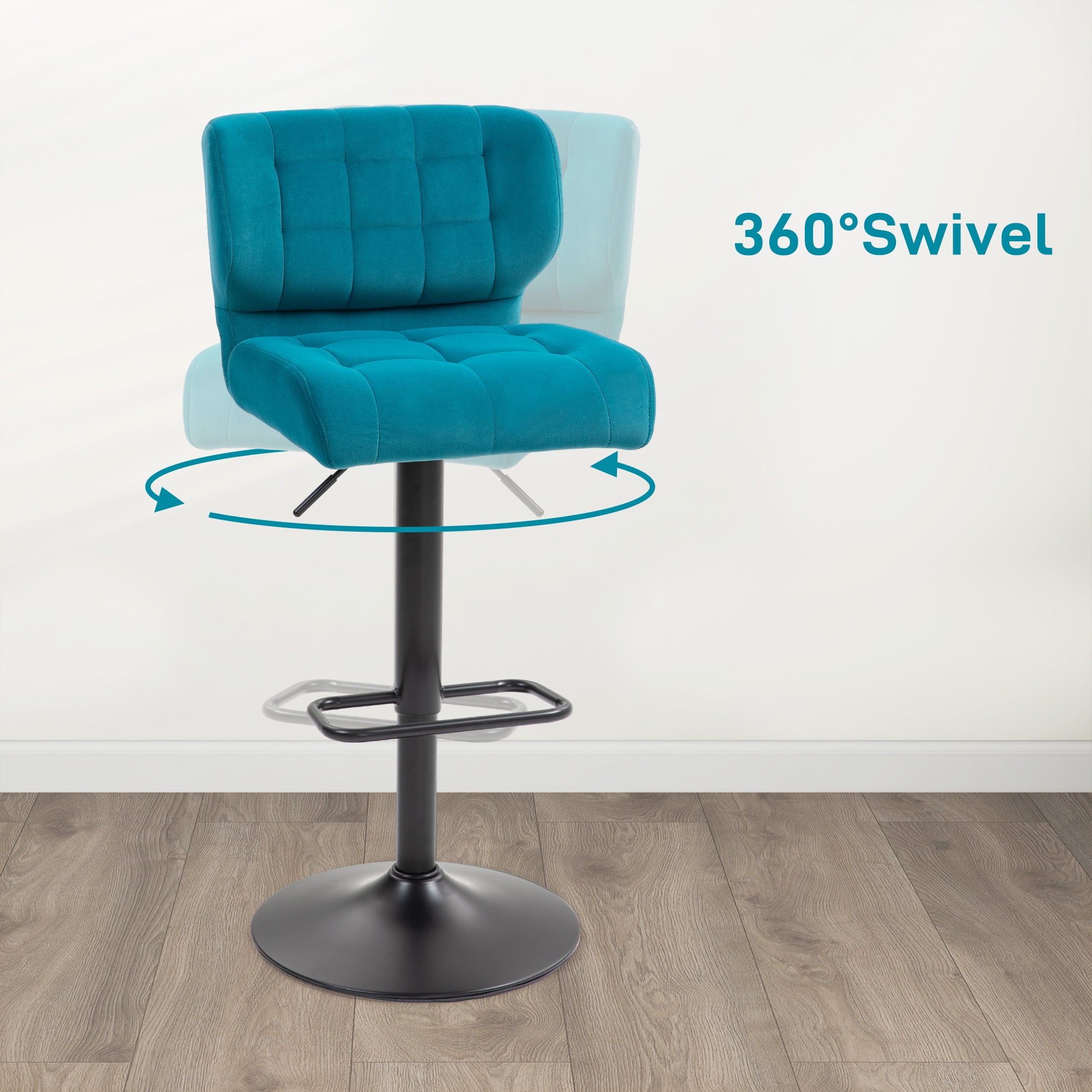 Swivel Tufted Velvet-feel Fabric Barstools Set of 2 Adjustable Bar Stools with Footrest for Counter Dining Room Blue Bar Stools   at Gallery Canada