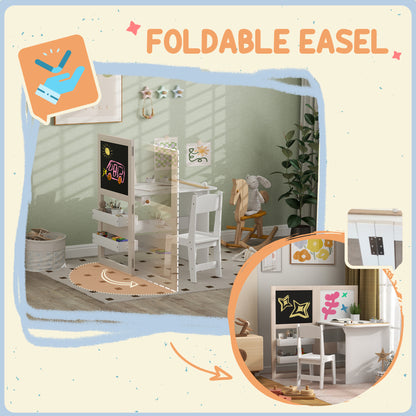 3 in 1 Kids Table and Chair Set with Foldable Easel, Storage Shelves, Roll Paper, White Kids Table Sets   at Gallery Canada