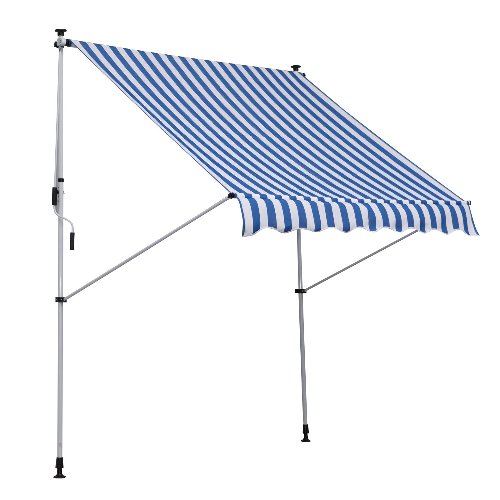 6.6'x5' Manual Retractable Patio Awning Window Door Sun Shade Deck Canopy Shelter Water Resistant UV Protector Blue Door Awnings Blue and White  at Gallery Canada