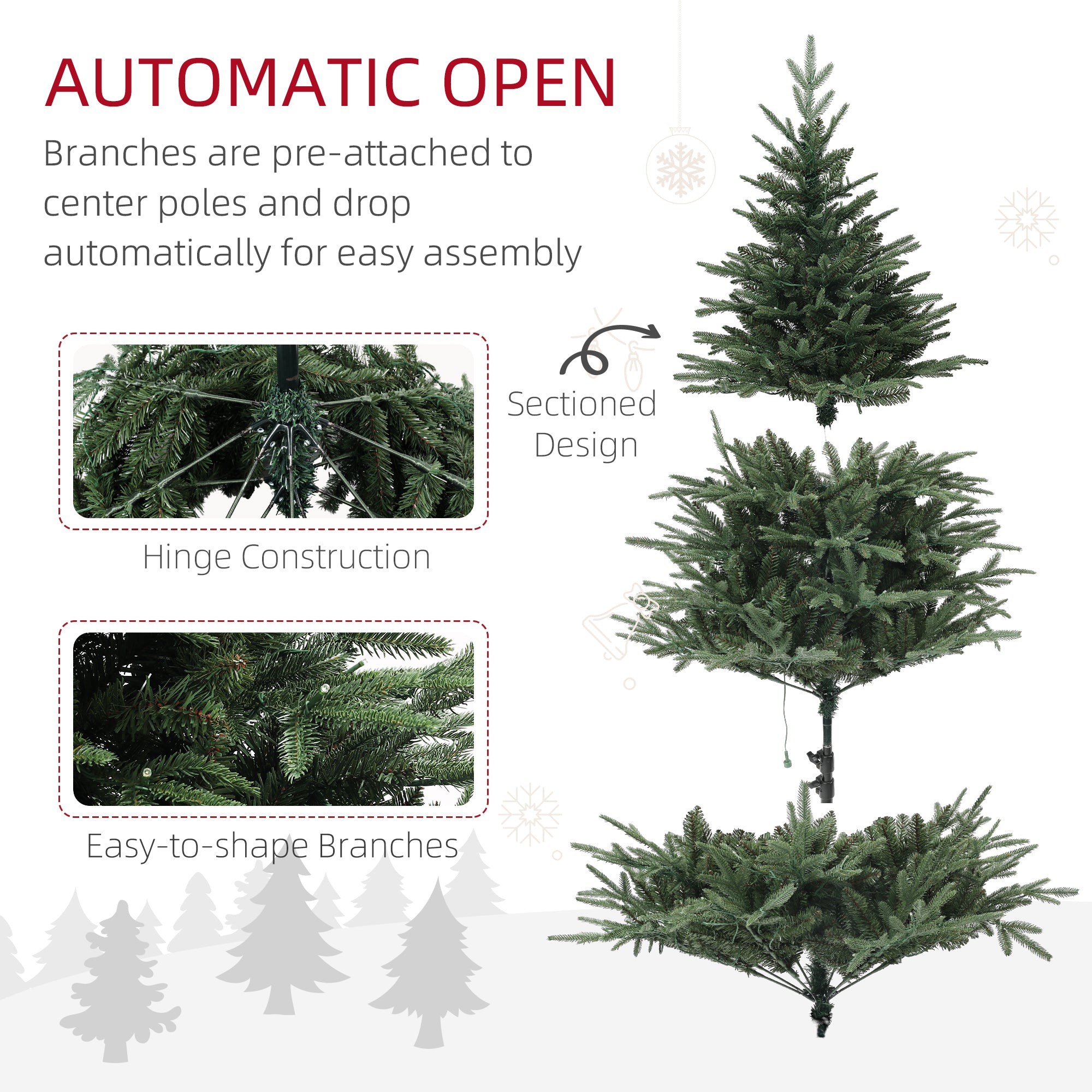 6ft Prelit Artificial Christmas Tree with 1022 Tips, Warm White LED Lights, Steel Base, Hinged Xmas Tree, Auto Open Pre Lit Christmas Trees   at Gallery Canada