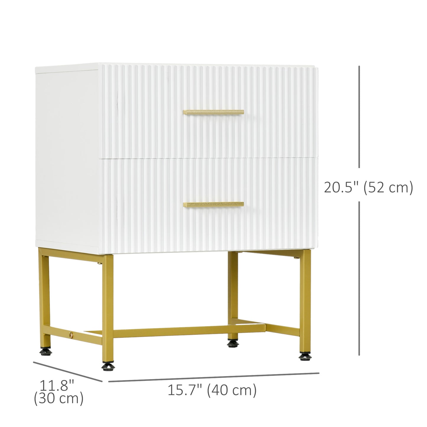 2 Pieces Nightstands with Storage, Modern Bedside Tables with 2 Fluted Drawers and Gold Legs for Bedroom, White Bedside Tables   at Gallery Canada