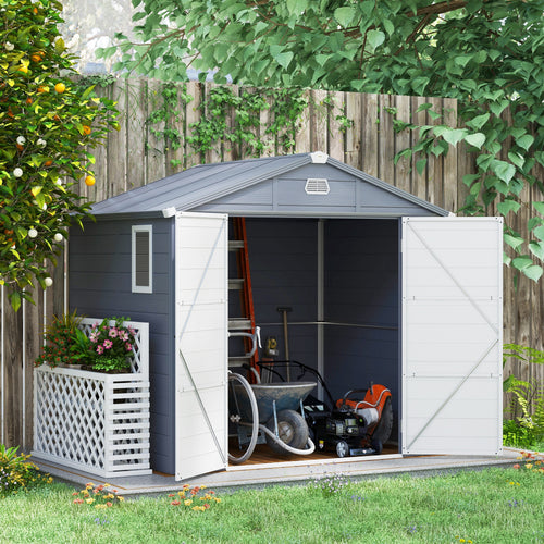 8' x 6' Garden Storage Shed with Latch Door, Vents, Sloped Roof, PP, Grey