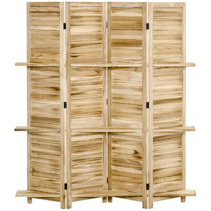 5.6' 4 Panel Room Divider, Folding Wall Divider, Indoor Privacy Screen for Home Office, Natural Room Dividers Flamed Natural Wood Colour  at Gallery Canada