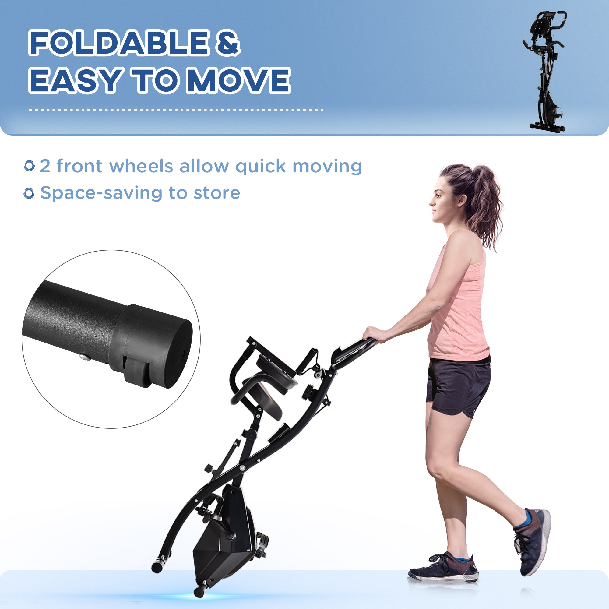3 in 1 Folding Exercise Bike, Foldable Stationary Bike with 8-Level Magnetic Resistance, Adjustable Seat, Black Exercise & Stationary Bikes at Gallery Canada