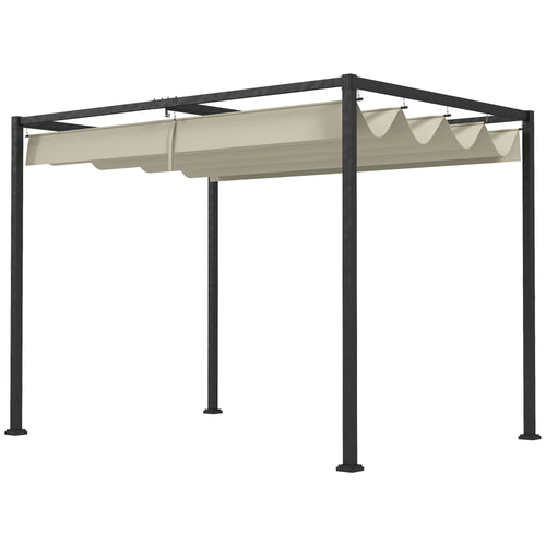 10' x 7' Patio Pergola with Retractable Canopy, Outdoor Sun Shelter, Yard Shade, Cream White