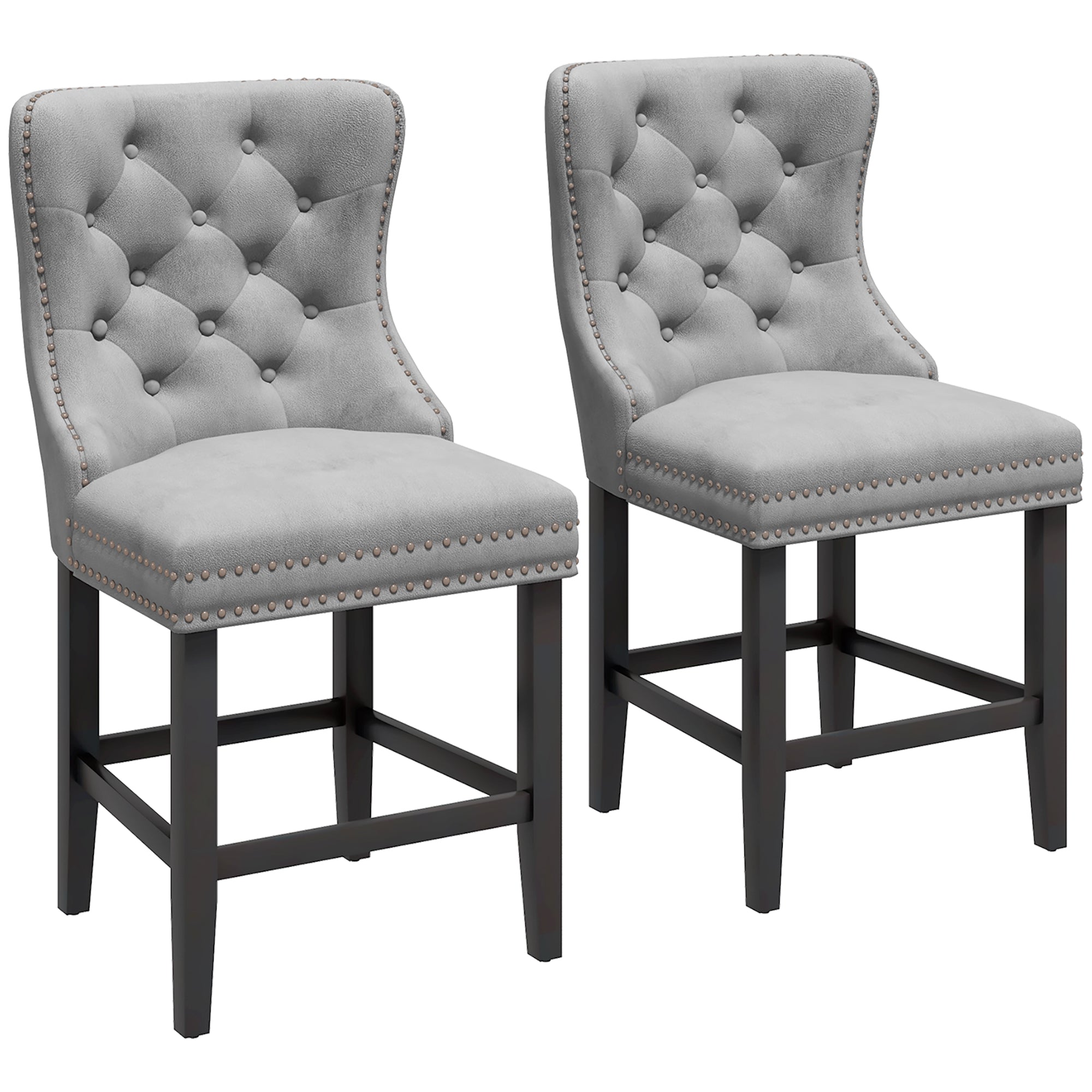 Upholstered Fabric Bar Stool Set of 2, Button Tufted 25.6