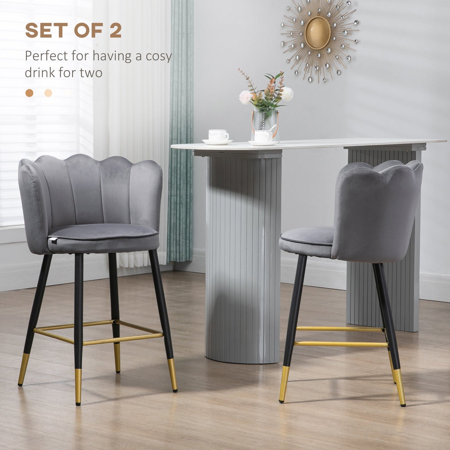 Bar Stools Set of 2 Modern Counter Height Bar Stools with Back, Footrest for Home Kitchen, 23.2"x20.5"x35.4", Grey Bar Stools   at Gallery Canada