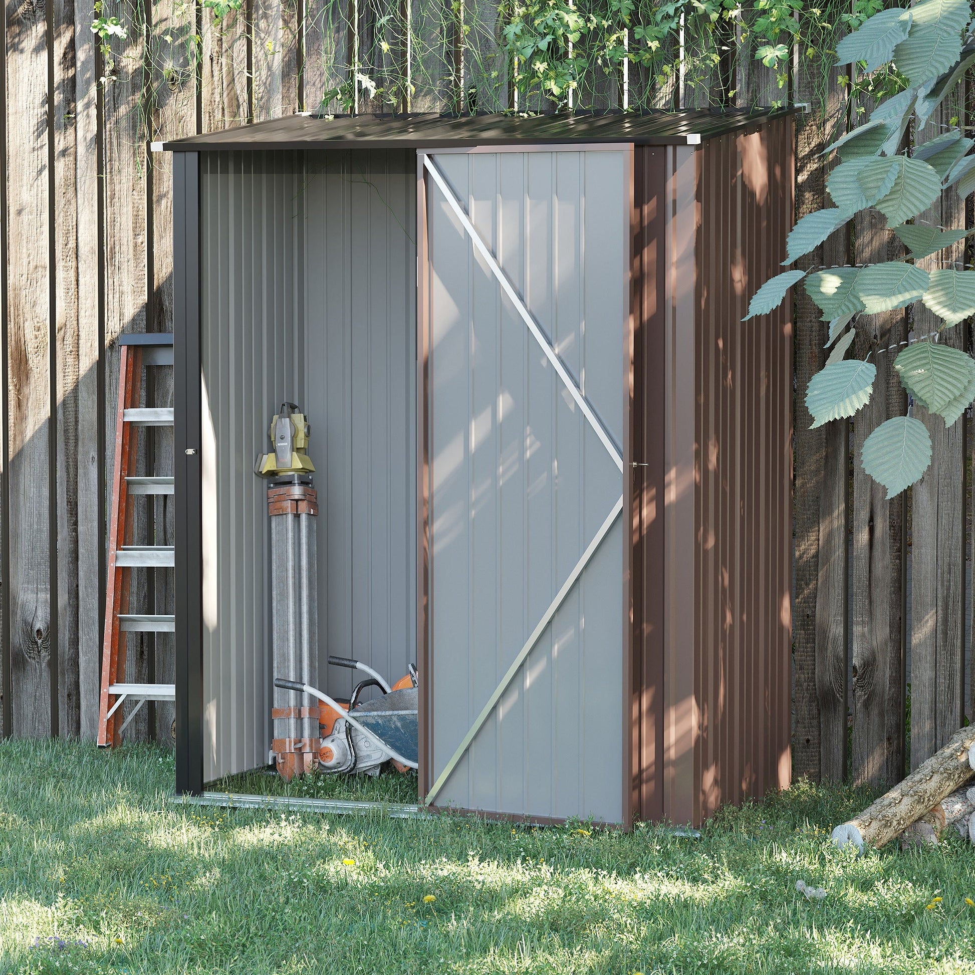 5' x 3' Outdoor Storage Shed, Steel Garden Shed with Single Lockable Door, Tool Storage House for Backyard, Patio, Lawn, Brown Sheds   at Gallery Canada