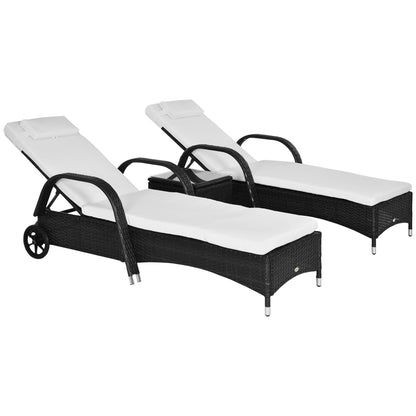 Patio Rattan Lounge Set has a Wheeled Wicker Chaise Lounge Chair and A Table with A Tempered Glass Top, White Chaise Loungers   at Gallery Canada