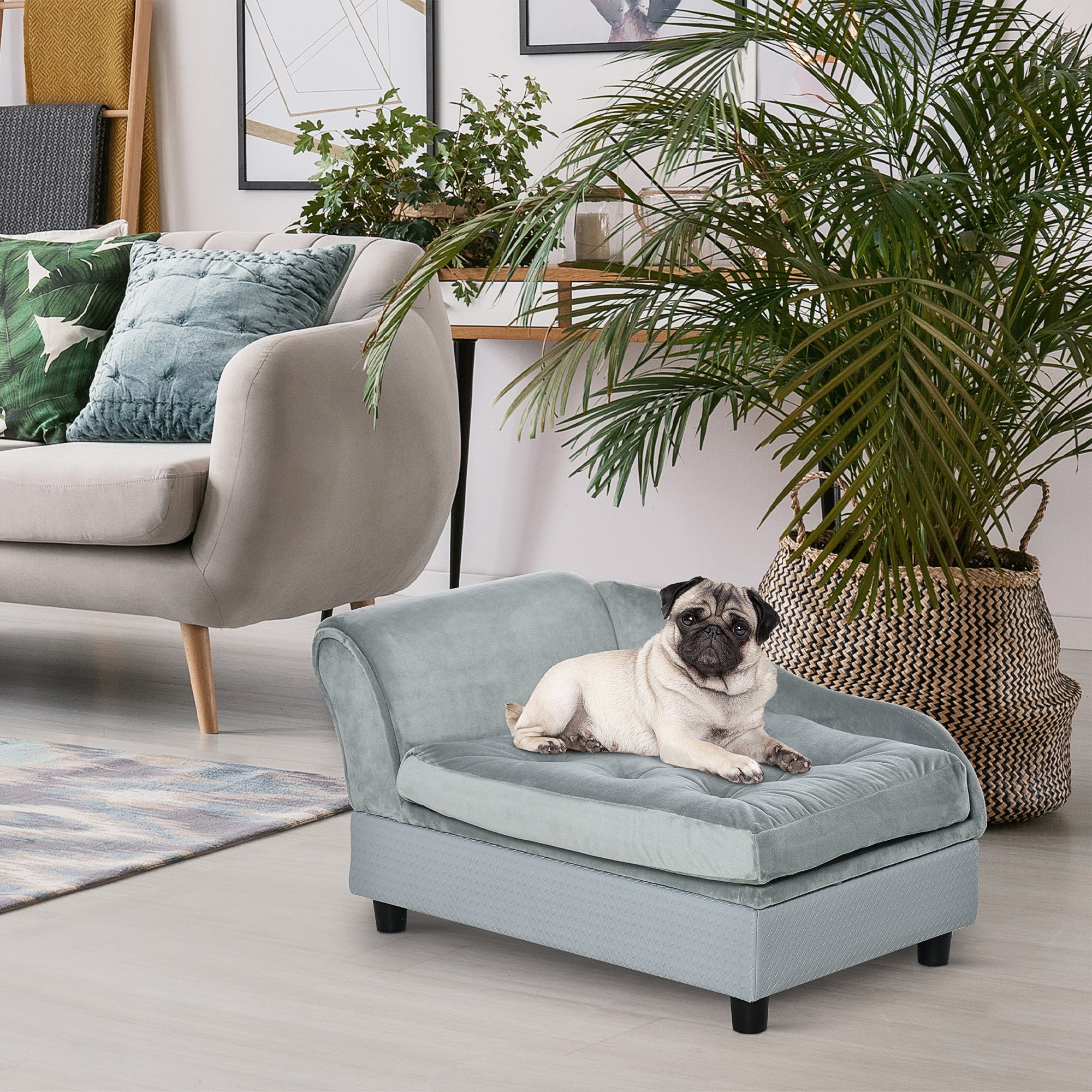 Pet Sofa Dog Couch Chaise Lounge Pet Bed with Storage Function Small Sized Dog Various Cat Sponge Cushioned Bed Lounge, Light Grey Dog Sofas   at Gallery Canada