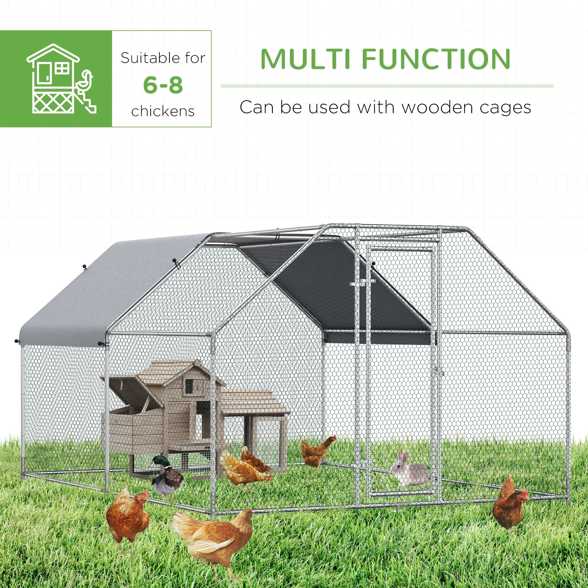 9.2' x 12.5' Metal Chicken Coop, Galvanized Walk-in Hen House, Poultry Cage Outdoor Backyard with Waterproof UV-Protection Cover for Rabbits, Ducks Chicken Coops   at Gallery Canada