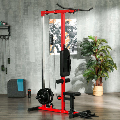 Lat Pull Down Machine, High / Low Pulley Machine with Adjustable Seat and Flip-Up Footplate, Red Power Towers Multi Colour  at Gallery Canada