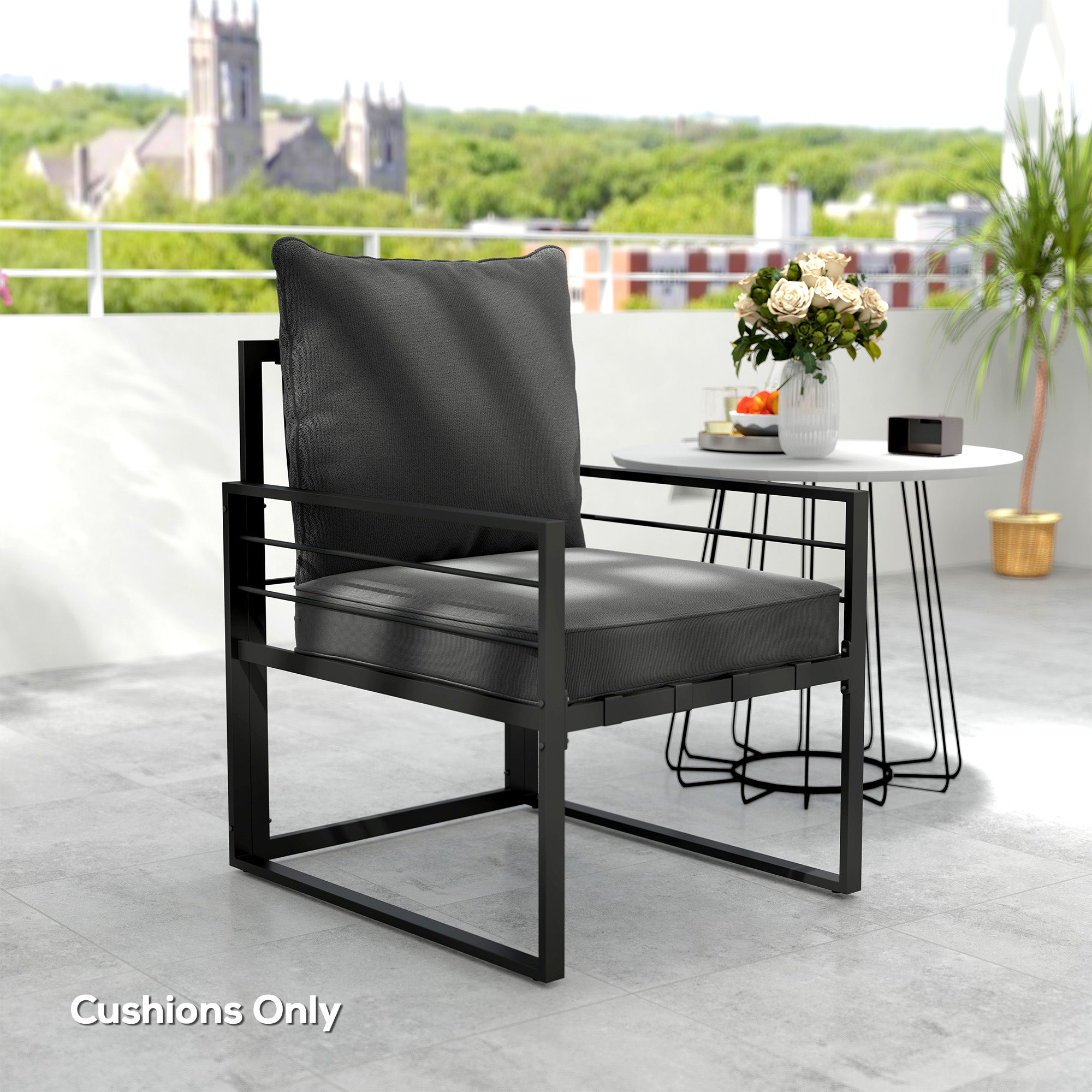 Patio Chair Cushions, Thick Deep Seat Outdoor Seat Cushion with Back Cushion, Charcoal Grey Patio Chair Cushions at Gallery Canada